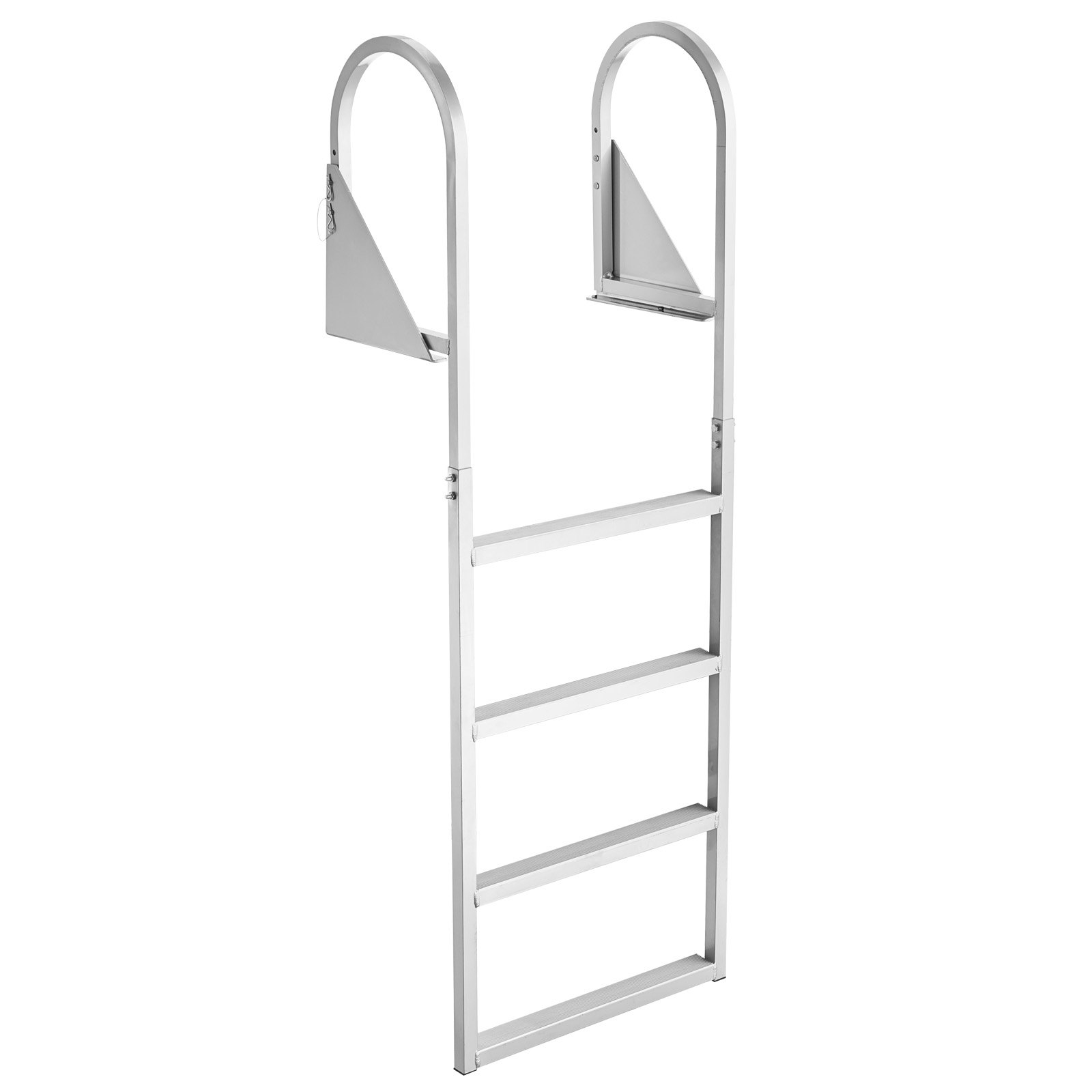 Składana drabina dokująca VEVOR, drabina do łodzi z 4 antypoślizgowymi stopniami, szerokimi pedałami i poręczą, drabina basenowa o udźwigu 159 kg, wykonana ze stopu aluminium, drabina wejściowa do pomostów, basenów, jezior i łodzi, srebrna