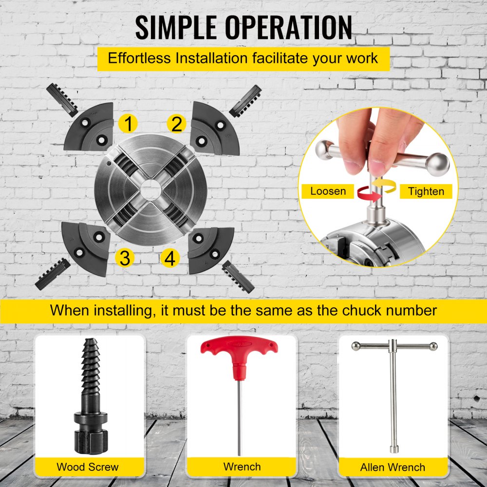 Uchwyt tokarski VEVOR MX-125A, uchwyt tokarski trójszczękowy 4-szczękowy, uchwyt tokarski samocentrujący 13 cm, akcesoria do tokarek metalowych z możliwością zmiany kierunku obrotów