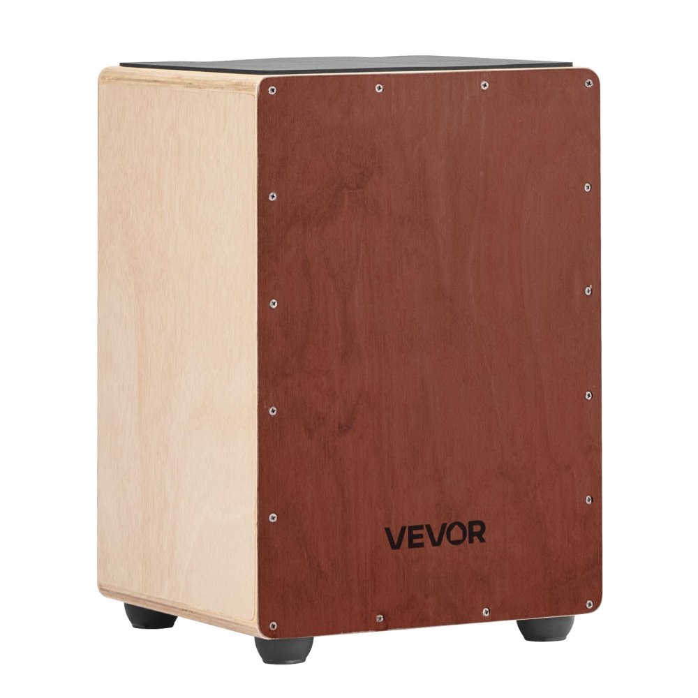 VEVOR Cajon, bęben skrzynkowy, z wewnętrznymi strunami werblowymi, kompaktowa i lekka drewniana skrzynia perkusyjna, instrument muzyczny perkusyjny z silikonowymi nóżkami, zaokrąglone krawędzie, dla początkujących i profesjonalistów, 255 x 255 x 380 mm