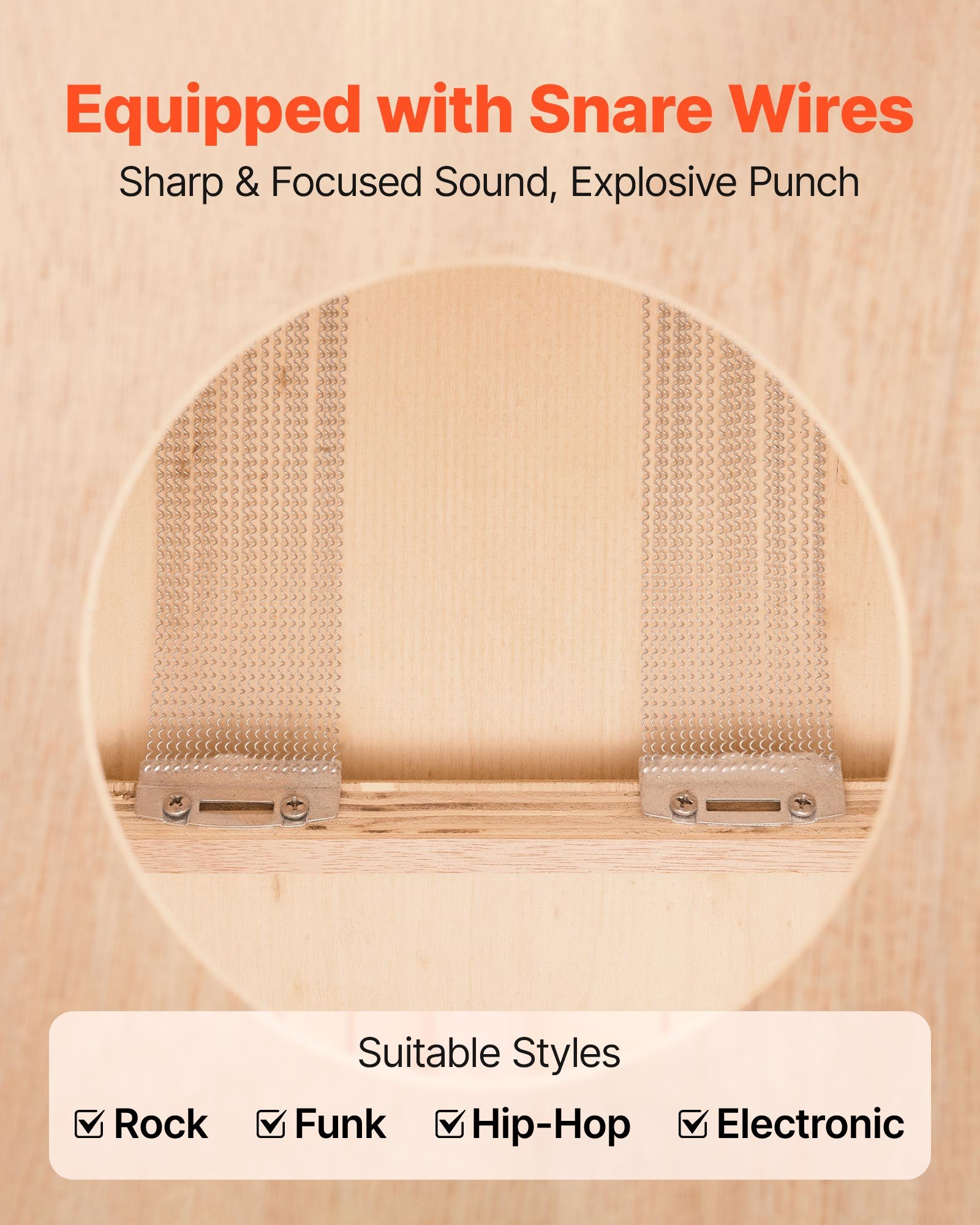 VEVOR Cajon, bęben skrzynkowy, z wewnętrznymi strunami werblowymi, kompaktowa i lekka drewniana skrzynia perkusyjna, instrument muzyczny perkusyjny z silikonowymi nóżkami, zaokrąglone krawędzie, dla początkujących i profesjonalistów, 255 x 255 x 380 mm