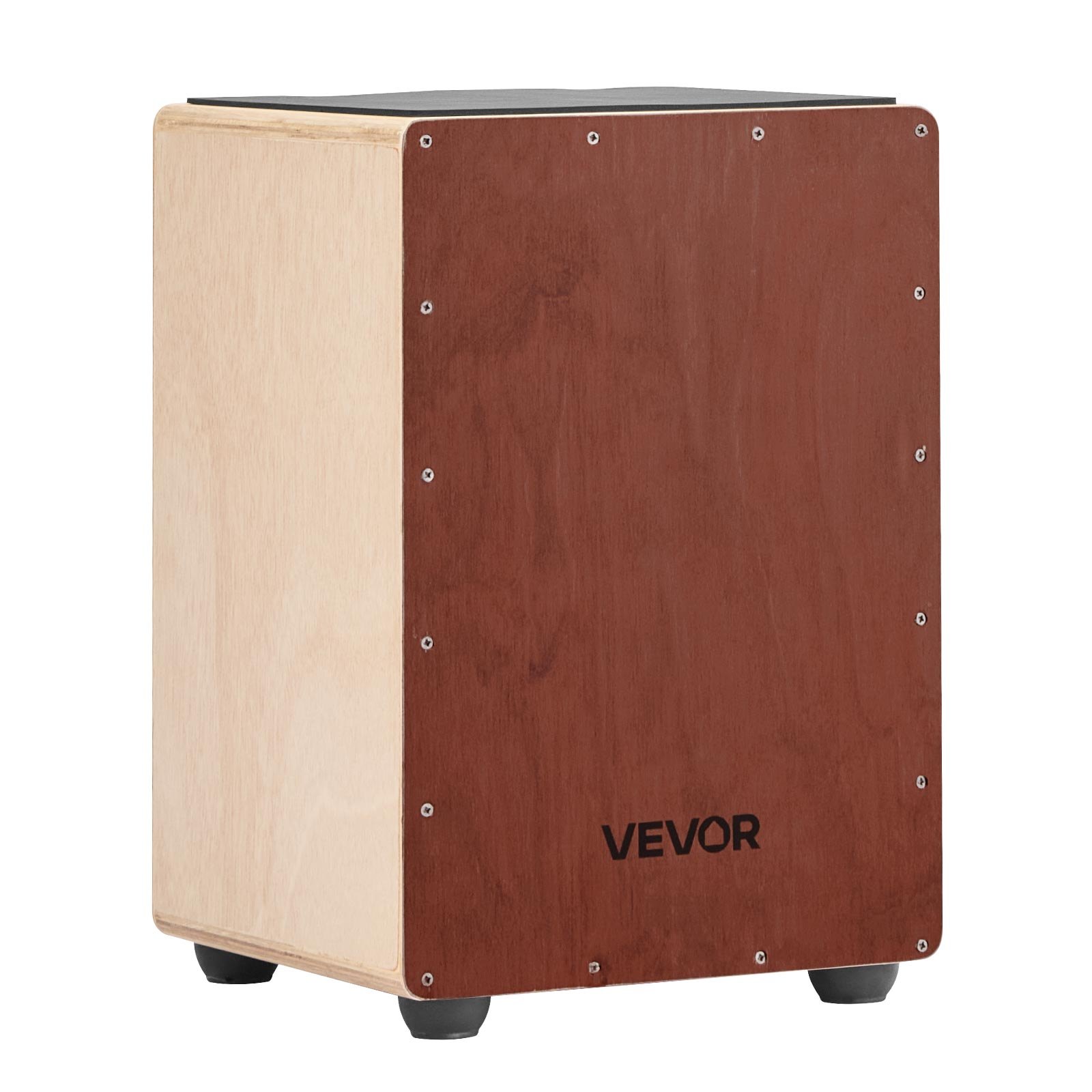 VEVOR Cajon, bęben skrzynkowy, z wewnętrznymi strunami werblowymi, kompaktowa i lekka drewniana skrzynia perkusyjna, instrument muzyczny perkusyjny z silikonowymi nóżkami, zaokrąglone krawędzie, dla początkujących i profesjonalistów, 255 x 255 x 380 mm