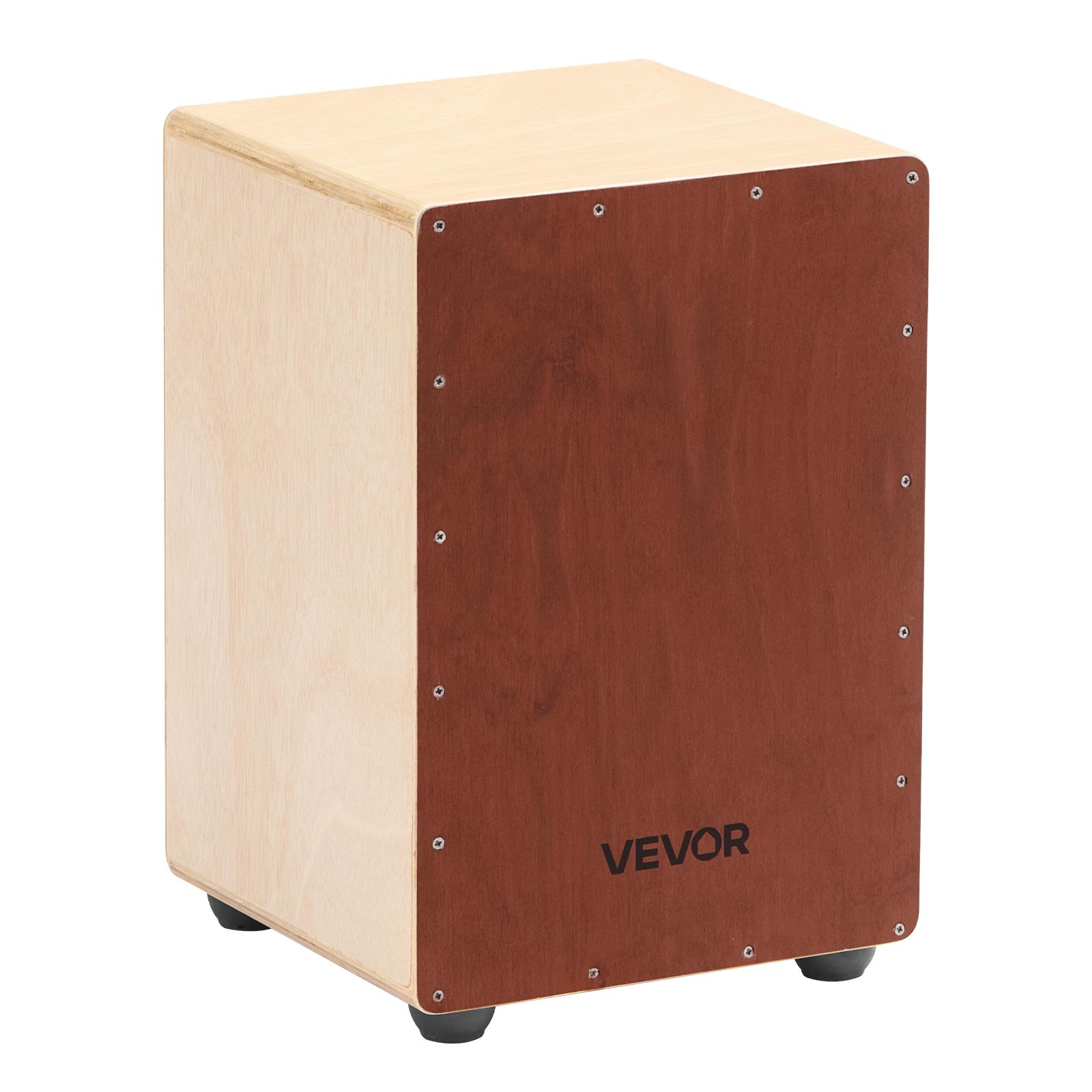 VEVOR Cajon, bęben skrzynkowy, z wewnętrznymi strunami werblowymi, kompaktowa i lekka drewniana skrzynia perkusyjna, instrument muzyczny perkusyjny z silikonowymi nóżkami, zaokrąglone krawędzie, dla początkujących i profesjonalistów, 255 x 255 x 380 mm