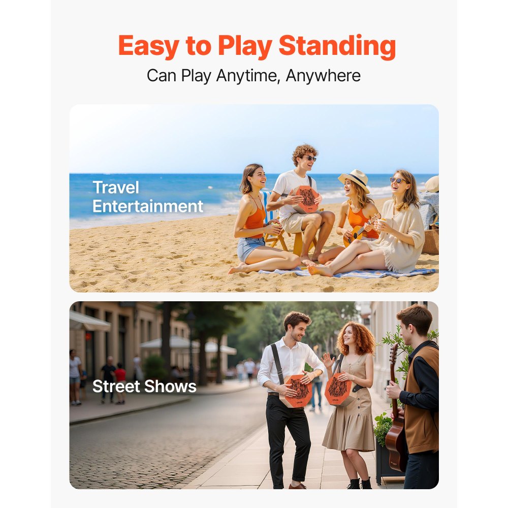 VEVOR Cajon Instrument z wewnętrznymi strunami gitarowymi i brzmieniem basowym, przenośna drewniana skrzynia perkusyjna, instrument muzyczny z drewna brzozowego z regulowanym paskiem, dla początkujących i profesjonalistów, 295 x 295 x 100 mm