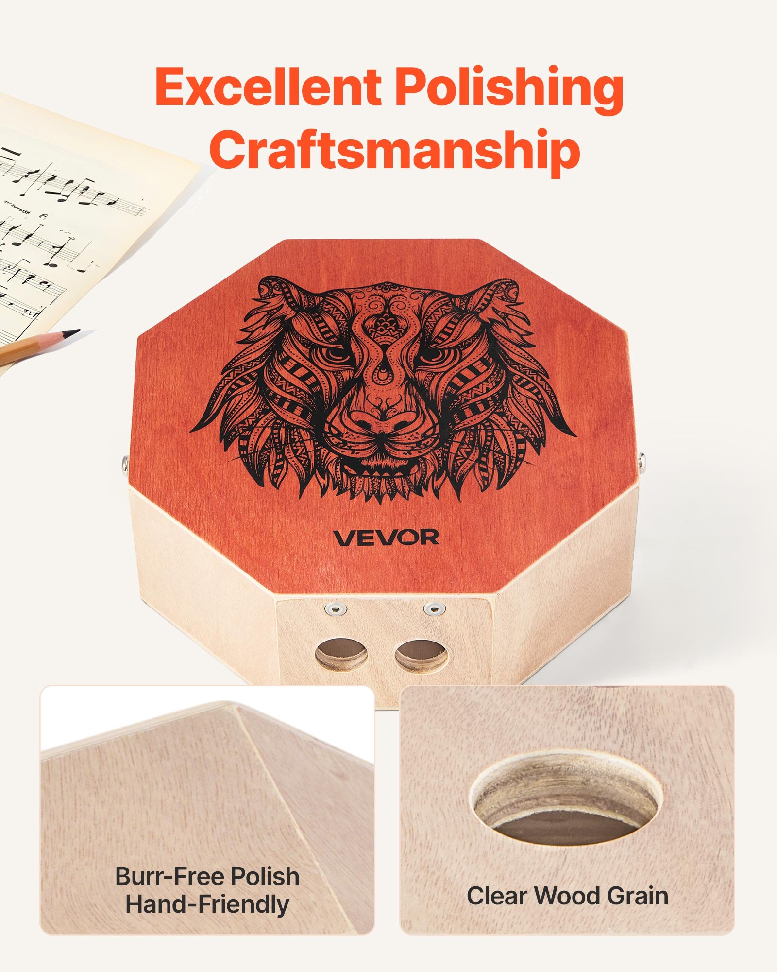 VEVOR Unique Cajon Box Drum, with Internal  Guitar Strings, Portable Wooden Percussion Box, Birch Wood Drum Musical Instrument with Adjustable Strap, for Beginners & Professionals, 295 x 295 x 100 mm