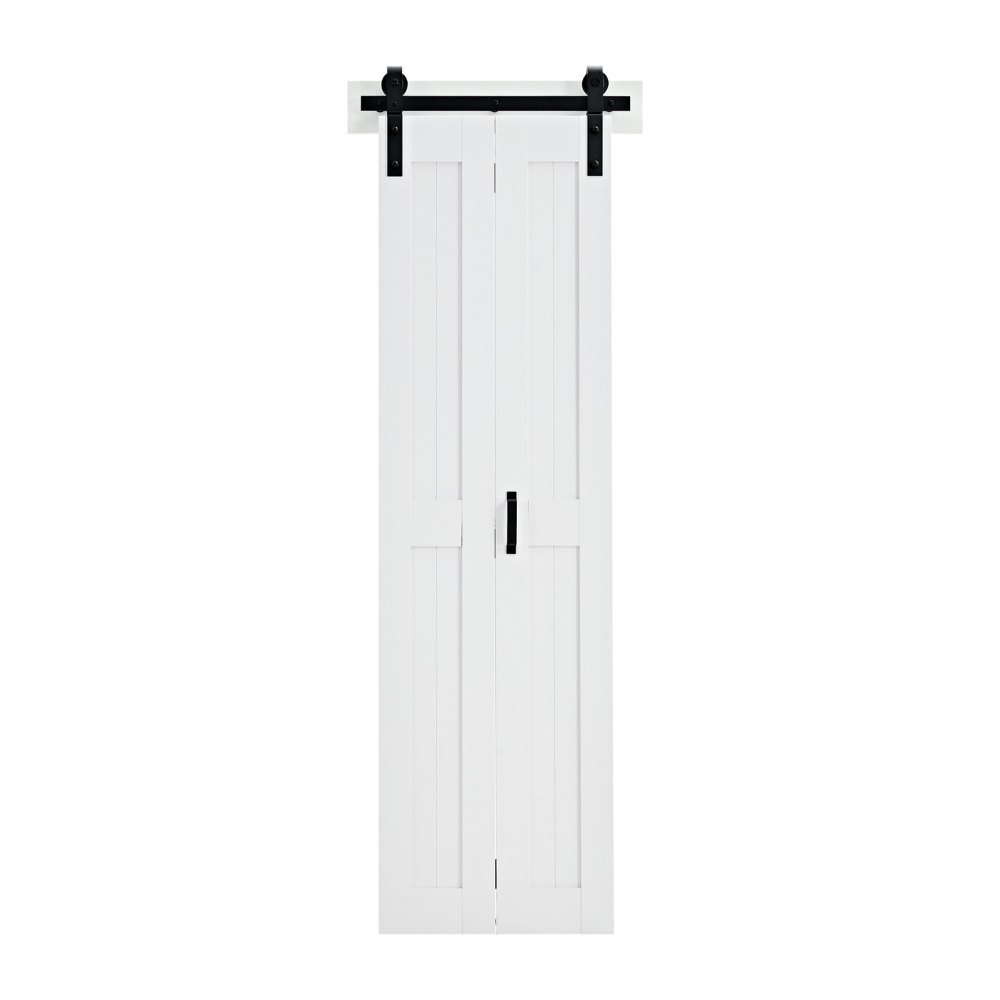 Drzwi przesuwne VEVOR w stylu stodoły, 609 x 2134 mm, wykonane z płyty MDF, z zestawem montażowym i oszczędzającą miejsce konstrukcją ramy H, drzwi przesuwne składane do sypialni i salonu, białe (wymagany montaż)