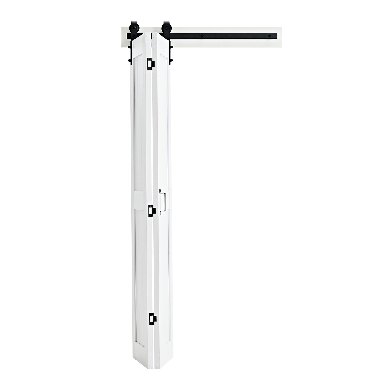 VEVOR Bifold Barn Door, 914 x 2134 mm, MDF Bi-Fold Sliding Closet Doors, Hardware Kit Included, H-Frame Space-Saving Design, Need to Assemble, for Bedroom, Living Room, Wardrobe, Room Divider, White