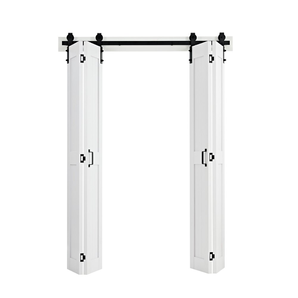 Drzwi przesuwne składane VEVOR w stylu stodoły, 1219 x 2134 mm, wykonane z płyty MDF, z zestawem montażowym, oszczędzającą miejsce konstrukcją ramy H i wstępnie zmontowanymi panelami, drzwi przesuwne składane do sypialni i salonu, białe