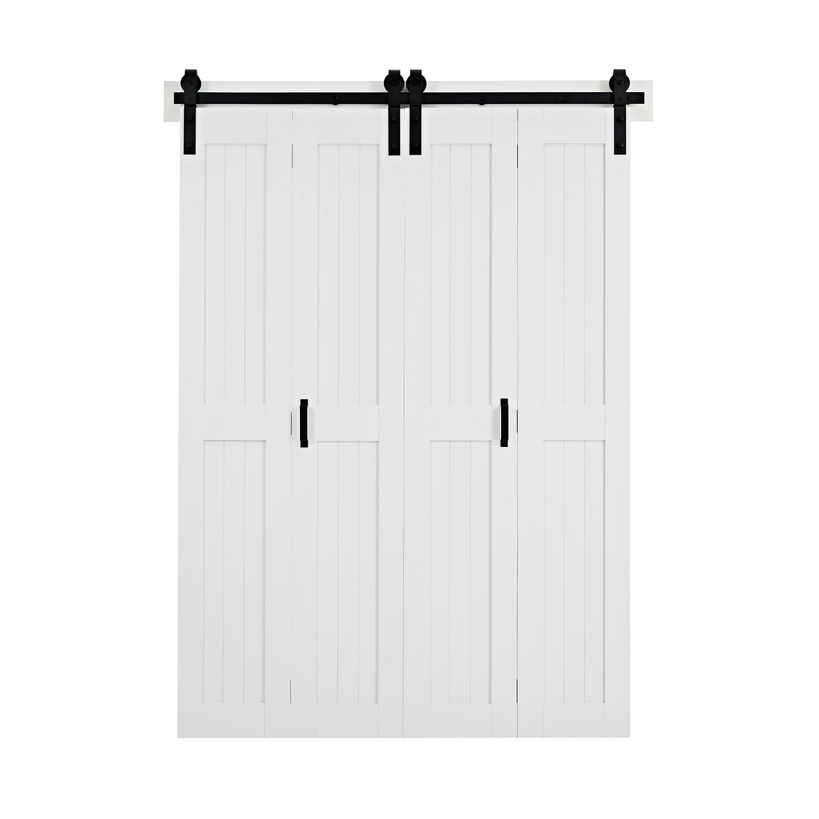 Drzwi przesuwne składane VEVOR w stylu stodoły, 1219 x 2134 mm, wykonane z płyty MDF, z zestawem montażowym, oszczędzającą miejsce konstrukcją ramy H i wstępnie zmontowanymi panelami, drzwi przesuwne składane do sypialni i salonu, białe