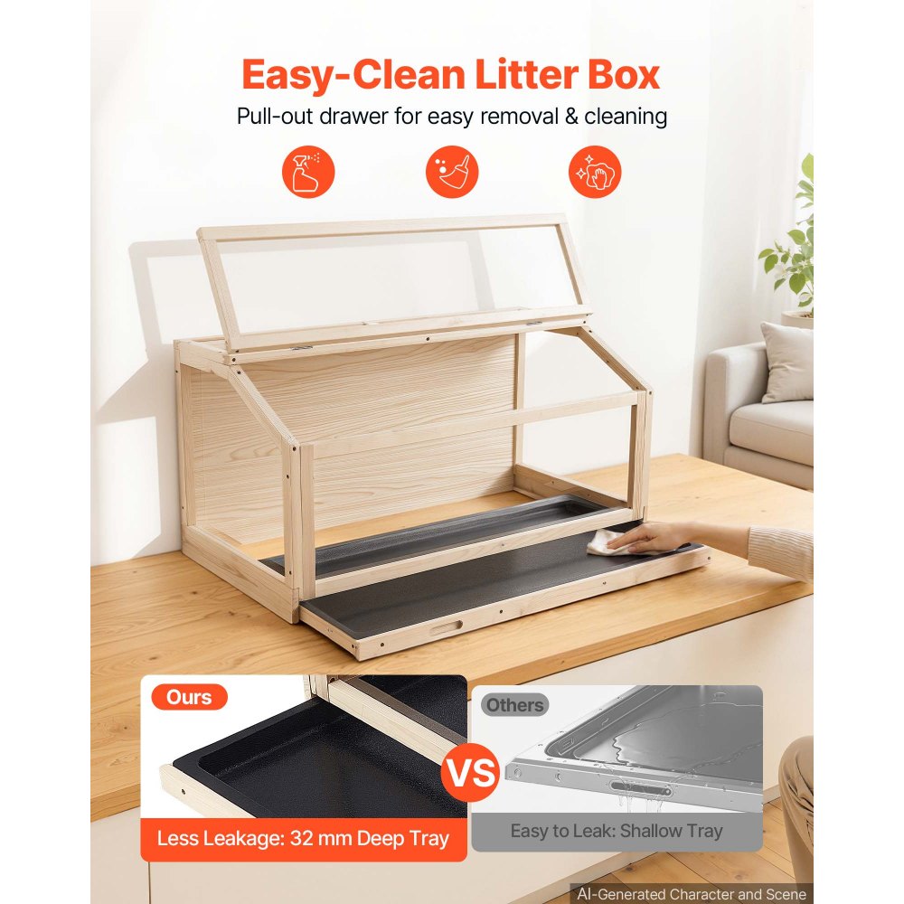 VEVOR Wooden Hamster Cage 1000 x 520 x 505 mm 270° Viewing Hamster Habitat, Chewproof Acrylic Small Animal Cage with Openable Top, Large Pet Enclosure for Syrian/Dwarf Hamsters, Guinea Pigs & Gerbils