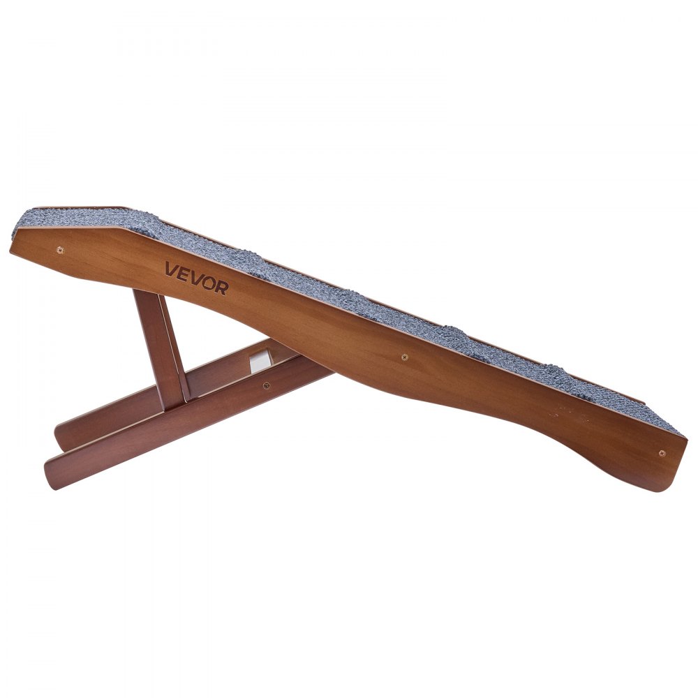 Drewniana rampa dla psa VEVOR, 89 cm, rampa dla zwierząt, pomoc w wejściu 32-42 cm, składana, dla małych i starszych psów, aby mogły wspinać się na sofy i kanapy, nośność do 90,7 kg, z antypoślizgową filcową powierzchnią i uchwytem