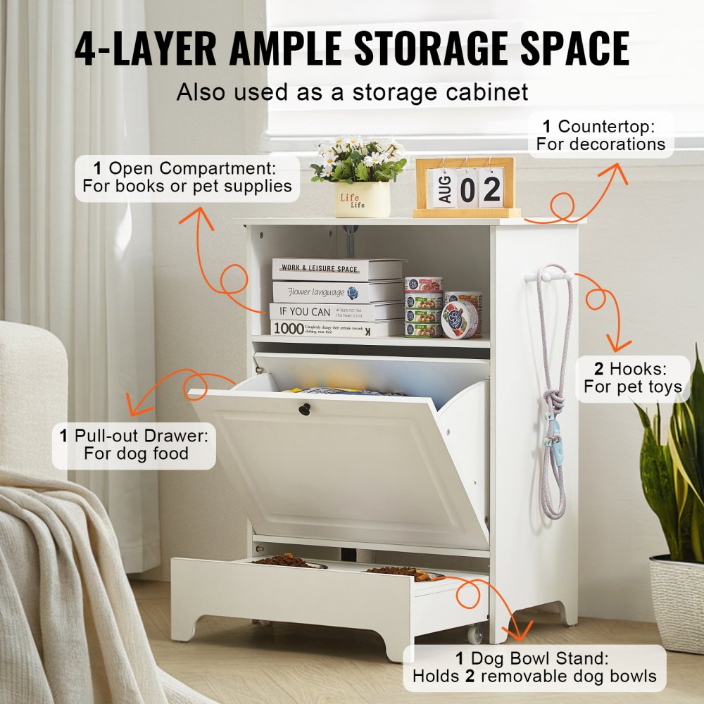 VEVOR Szafka na karmę dla psa z 2 miskami ze stali nierdzewnej 60 x 35 x 80 cm, podwyższone miski dla psa z miejscem do przechowywania, szafka na karmę dla zwierząt, miska do karmienia, stojak na miski dla psa, drążek na miski, drążek na miski dla małych psów