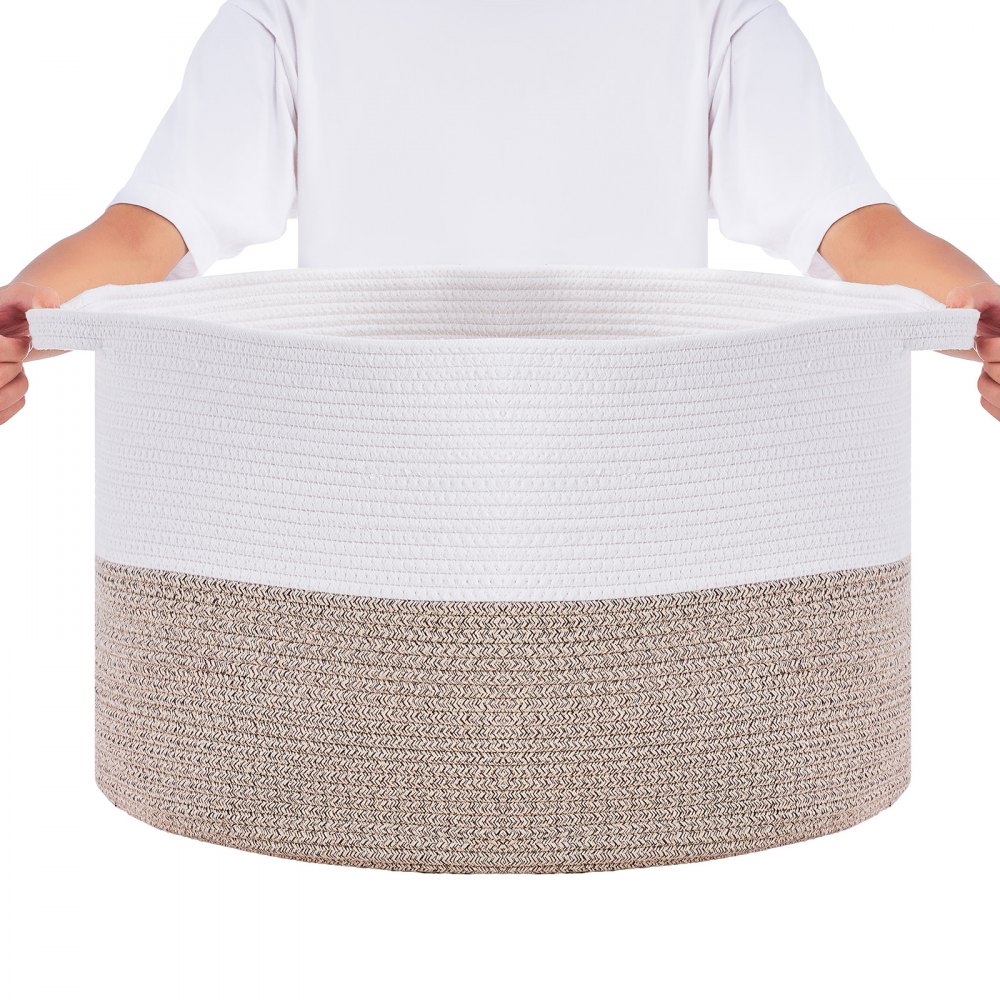 Kosz bawełniany VEVOR 508 x 508 x 330 mm, kosz na koce, 67 l, kosz z bawełnianej liny, pleciony kosz z uchwytami, kosz na pranie, składany, do przechowywania ubrań, zabawek dla dzieci, poduszek