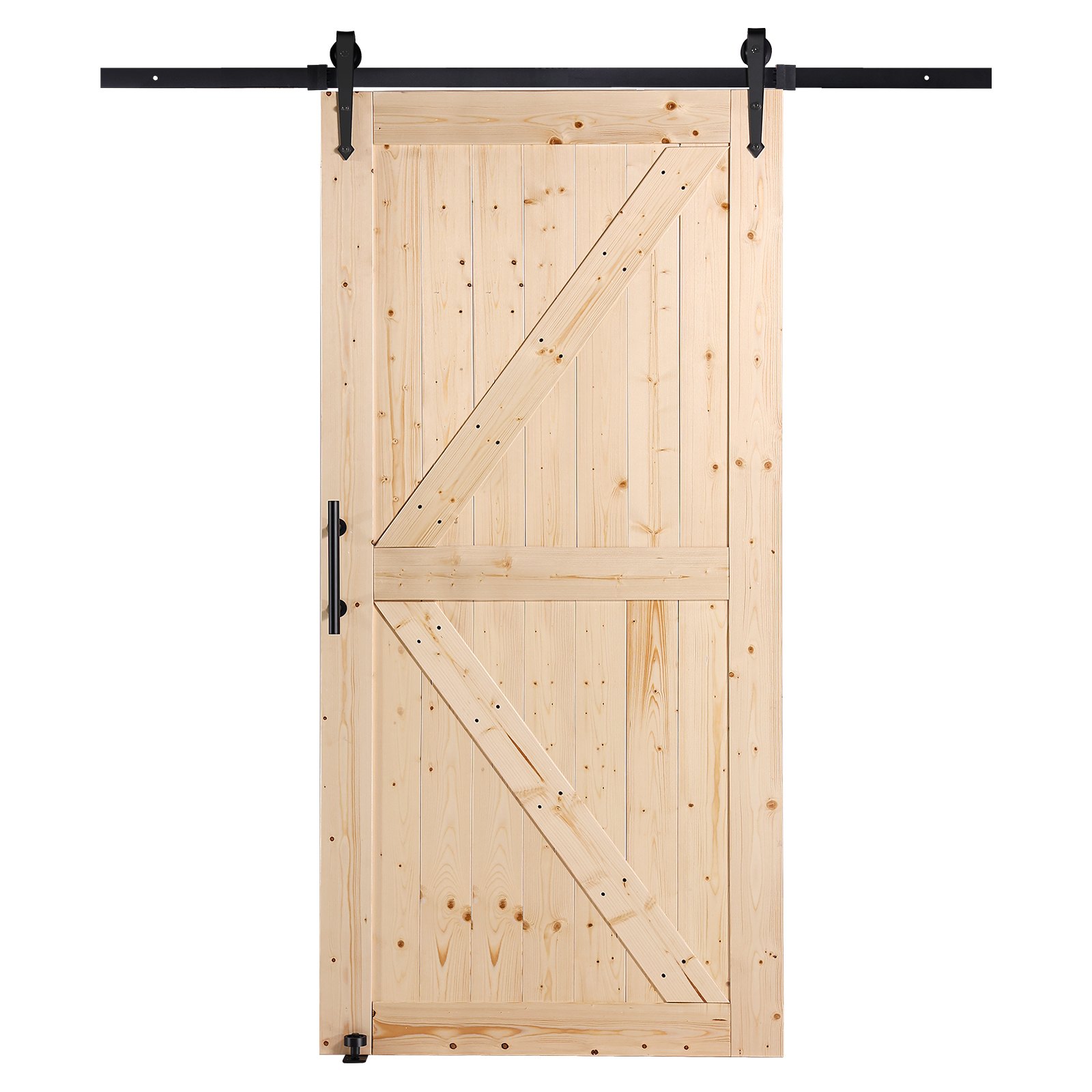 Zestaw drzwi stodołowych i okuć VEVOR, system drzwi przesuwnych, 1067 x 2134 mm, drzwi przesuwne stodołowe z drewna i szkła, zestaw cichych drzwi stodołowych z prowadnicą podłogową 8 w 1 i klamką, panel z drewna świerkowego, do salonu itp.