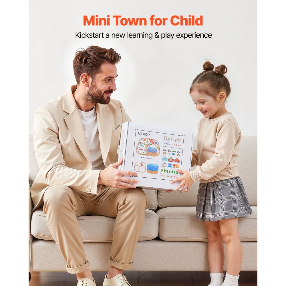 Zestaw drewnianych pociągów VEVOR, 113 elementów, zabawka z pociągiem i schowkiem, zestaw do zabawy z pociągiem miejskim, kompatybilny z większością marek, prezent świąteczny i urodzinowy dla dzieci w wieku od 3 lat