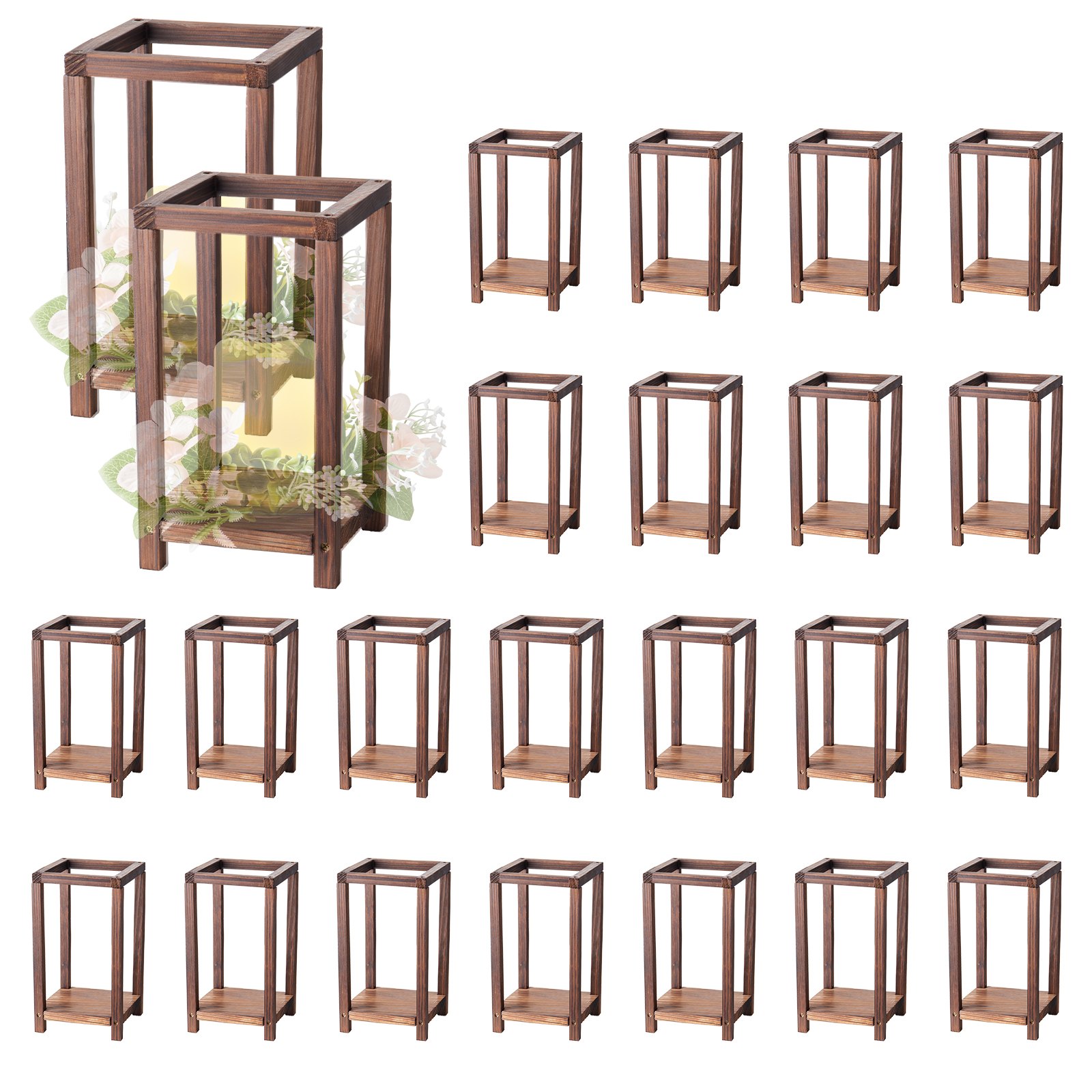 VEVOR 24 Pcs Wooden Wedding Lantern, Cedar Wood and Plastic Wooden Lantern Candle Holder, Rustic Decorative Home Centerpiece Ideal for Wedding Table Party Farmhouse Indoor Decor, Brown