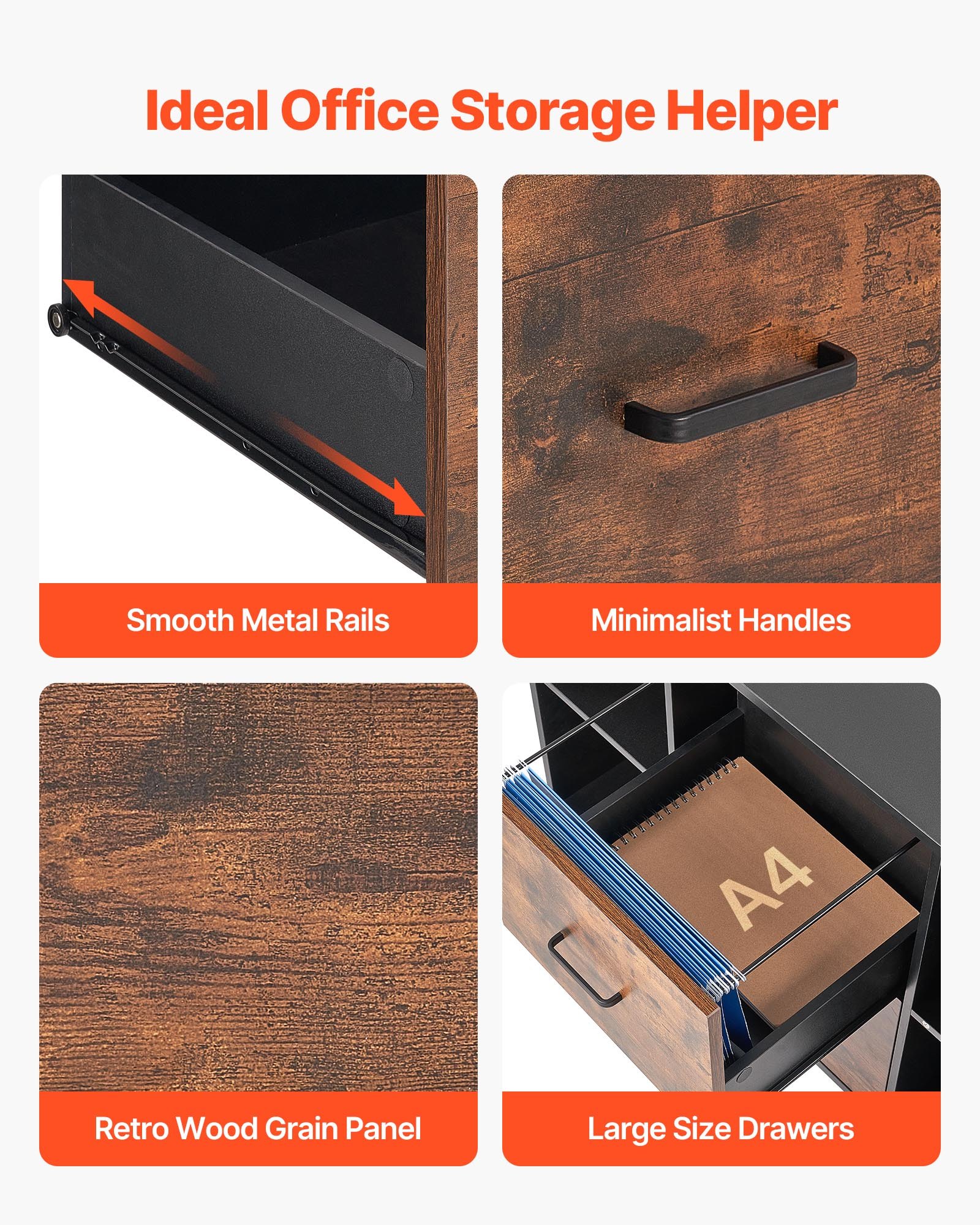 Drewniana szafka na dokumenty VEVOR z 2 szufladami, mobilna szafka biurowa z otwartymi półkami, zamykana na klucz szafka na dokumenty z bocznymi rolkami i regulowanymi półkami, stojak na drukarkę do szkolnego biura, kolor czarny