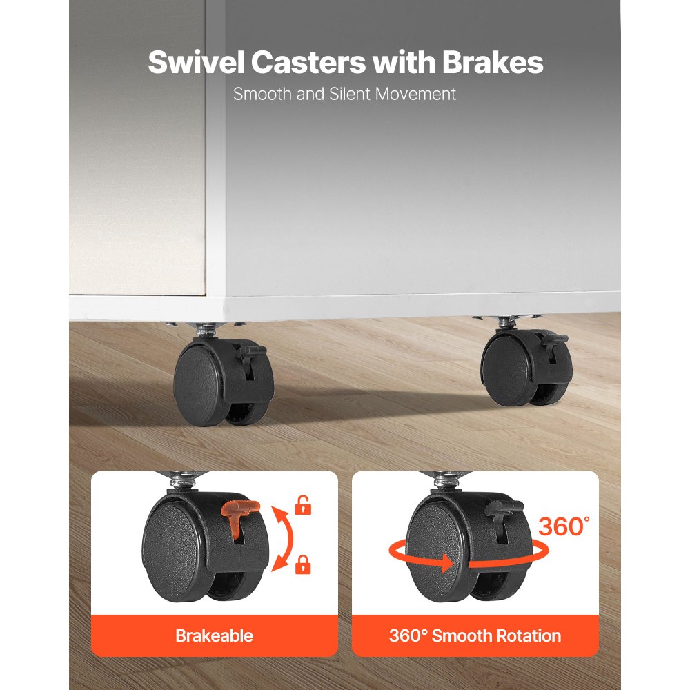 Drewniana szafka na dokumenty VEVOR z 2 szufladami, mobilna szafka biurowa z otwartymi półkami, zamykana na klucz, boczna, jezdna szafka na dokumenty z regulowanymi półkami, stojak na drukarkę do szkolnego biura, biała