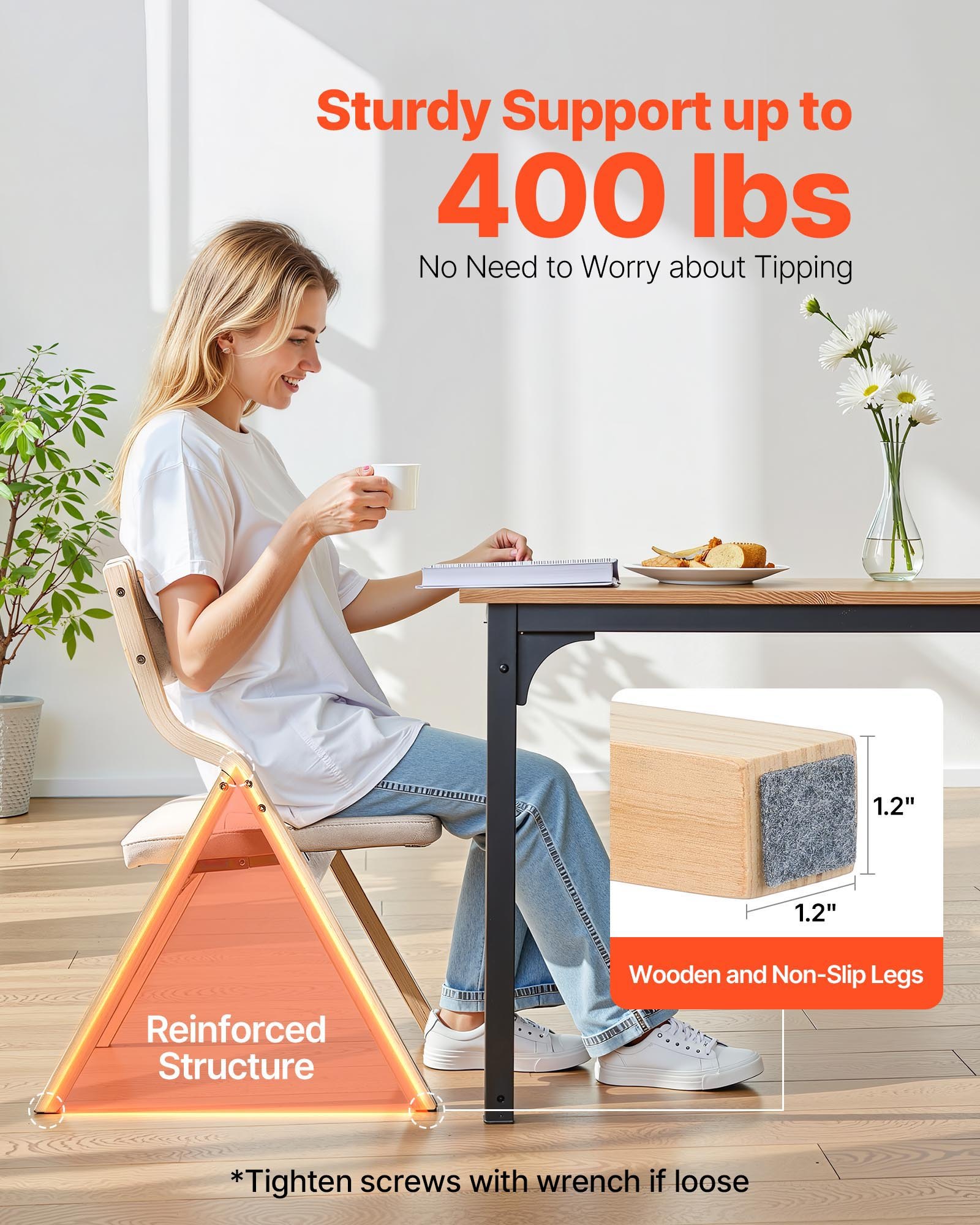 VEVOR Krzesło ogrodowe składane z poduszką i drewnianą ramą, 4 szt. Nowoczesne krzesło do jadalni, kuchni, biura, na imprezę, do kuchni, udźwig do 180 kg, składane, beżowe i białe, oszczędzające miejsce.