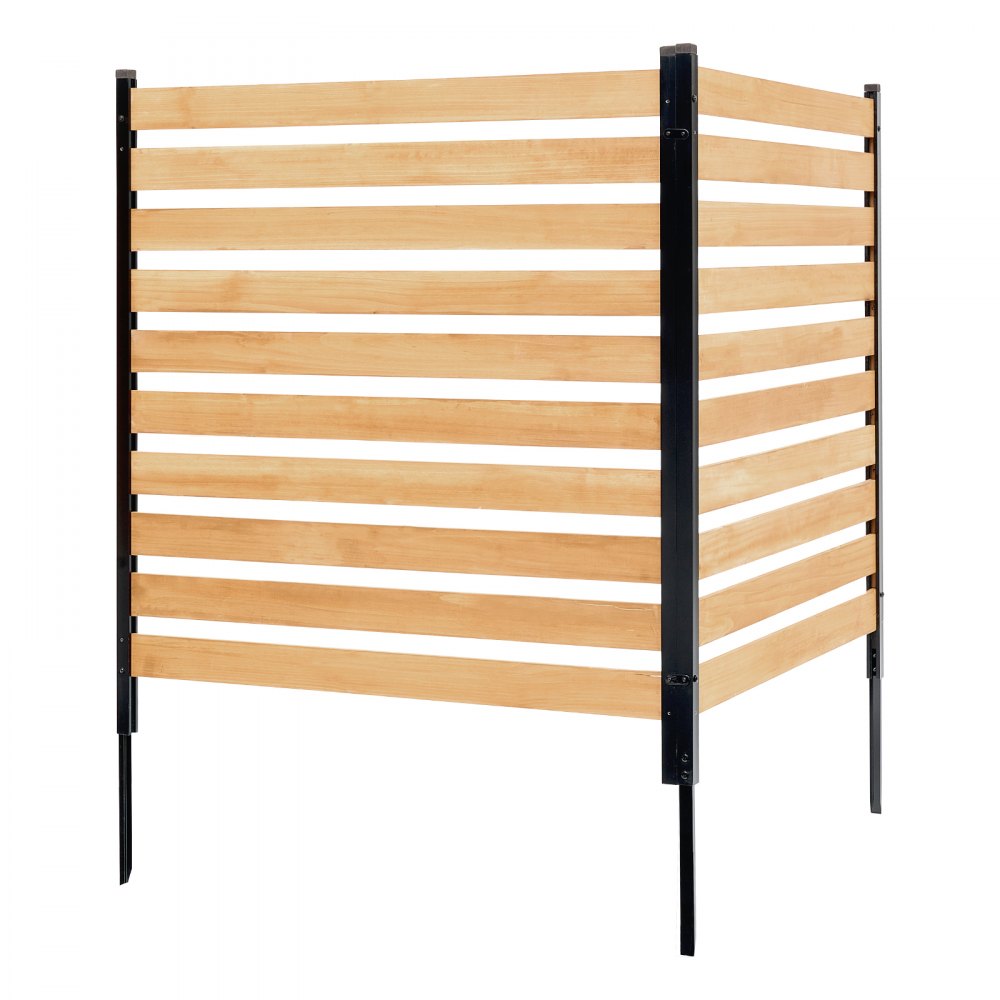Drewniana osłona ogrodowa VEVOR, 1100x982 mm, 2-panelowa osłona ogrodowa do klimatyzatorów, osłona sprzętu basenowego ze słupkami metalowymi, płot sztachetowy, osłona na śmietnik zewnętrzny jako dekoracja ogrodu