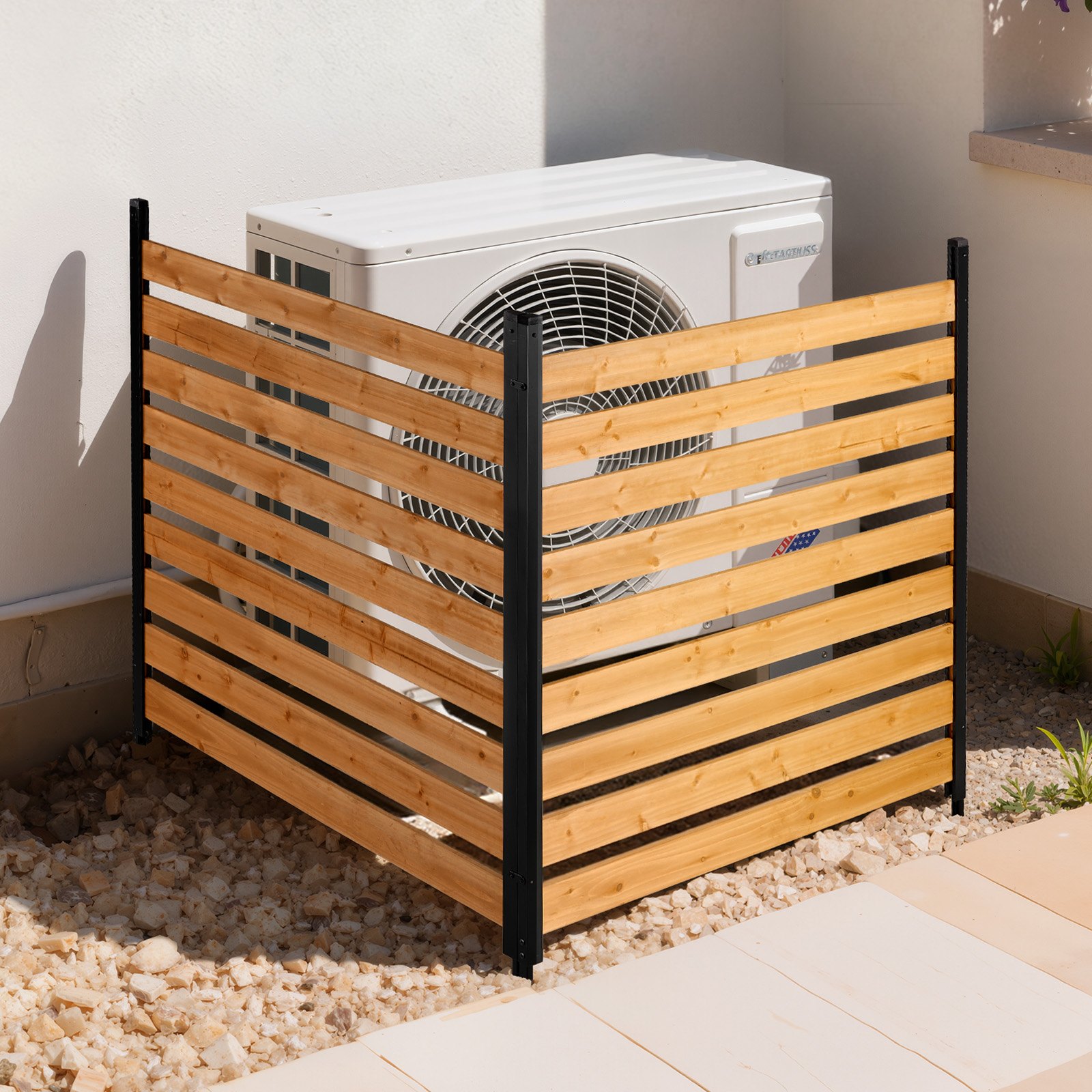 VEVOR 2-częściowa osłona zapewniająca prywatność dla klimatyzatorów, 1219 x 1244 x 1219 mm, drewniana osłona z metalowymi kolcami do wbijania w ziemię do stosowania na zewnątrz, regulowany kąt, do urządzeń zewnętrznych, takich jak klimatyzatory, pompy ciepła i kosze na śmieci