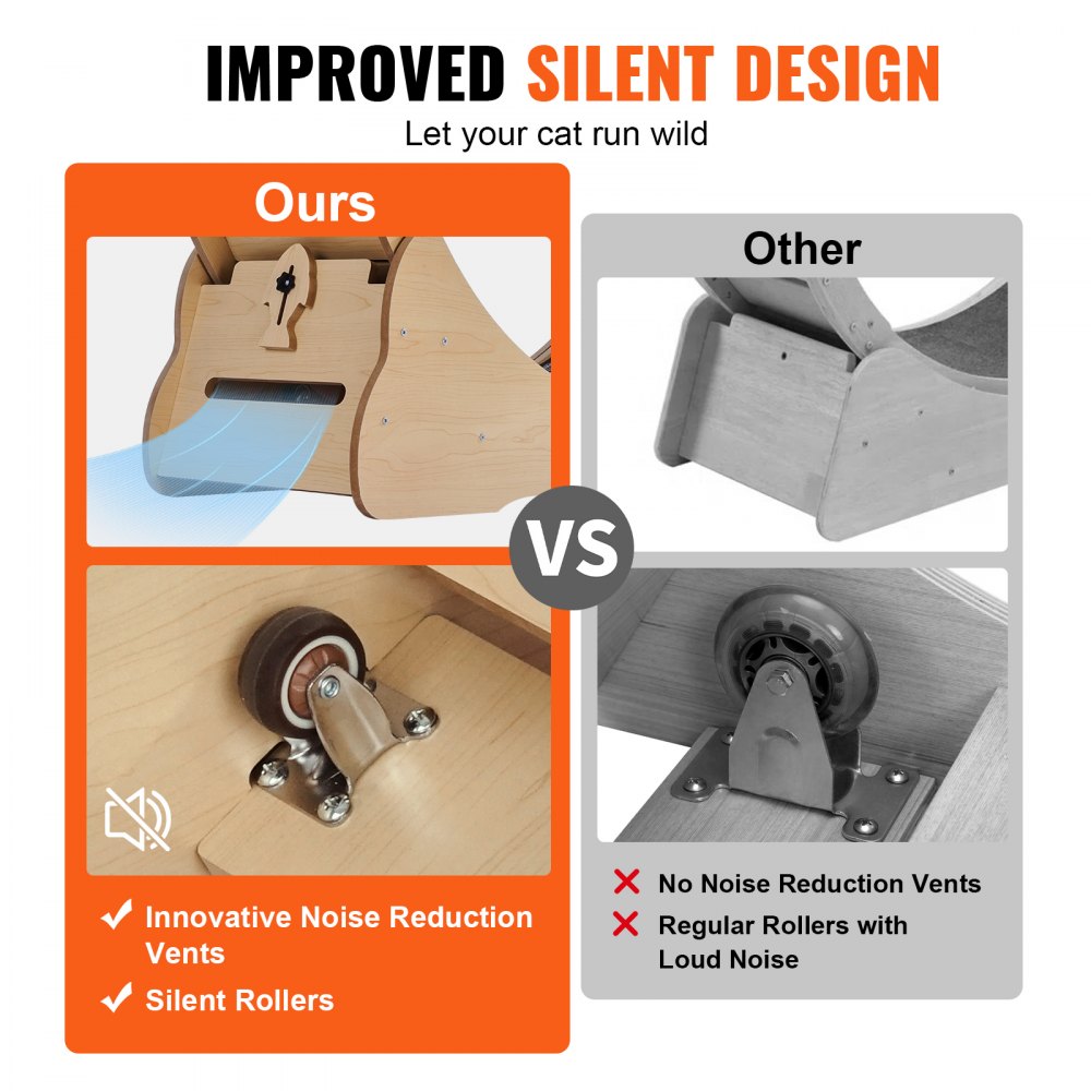 Koło do ćwiczeń dla kotów VEVOR, 1100 mm, bieżnia dla kotów, z wyjmowaną bieżnią, zabawka dla kotów do biegania, spacerów i treningu, odpowiednia dla większości kotów o wadze do 11,3 kg, koło do ćwiczeń dla kotów, kolor drewna