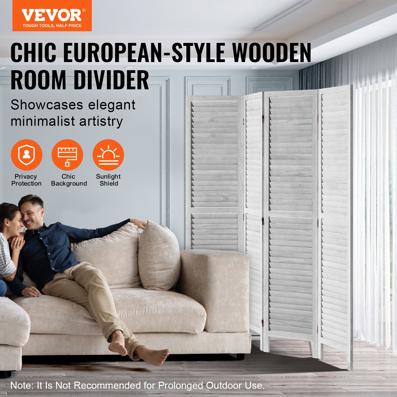 VEVOR Room Divider 4-częściowy składany ekran prywatności, wysokość ścianki działowej 170 cm, przenośny ekran dekoracyjny do podziału pomieszczeń, odpowiedni do biura, restauracji, sypialni (jasnoszary)