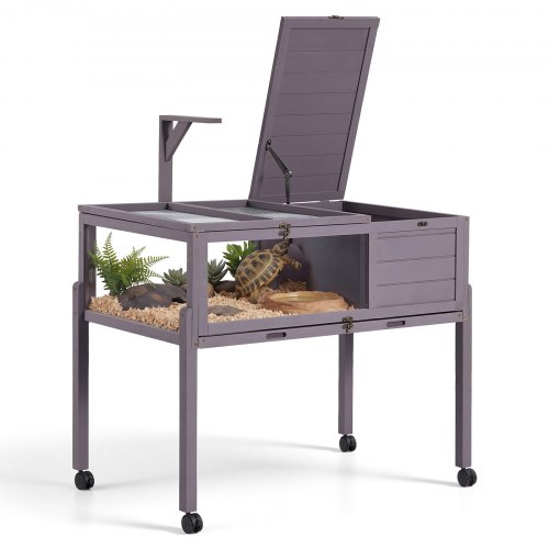 VEVOR Domek dla żółwi, wybieg dla żółwi, klatka dla gadów 1000x603x770 mm, dla żółwi, drewno jodłowe, z 2 komorami, drzwiami na kółkach, wysuwaną półką, stojakiem na lampę, pokrywą na zawiasach i akrylowym okienkiem