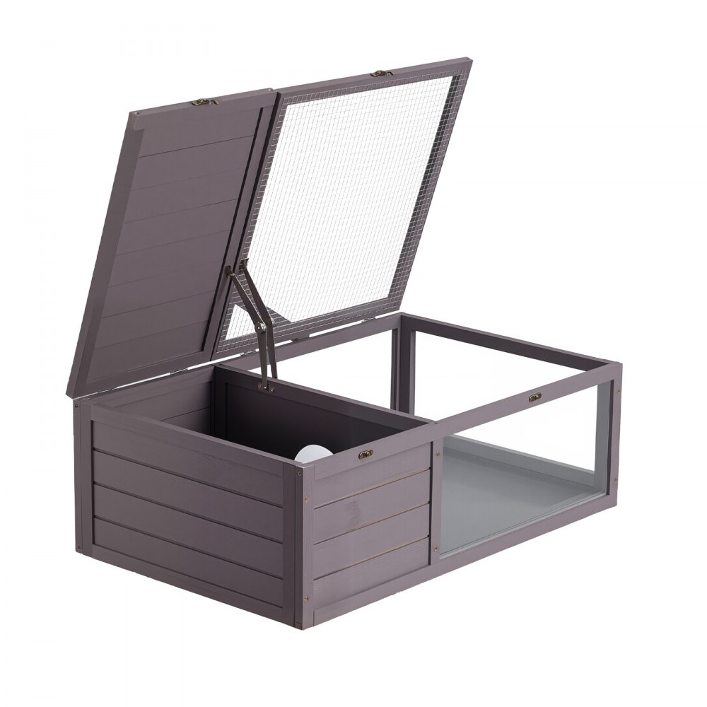 VEVOR Tortoise House, wybieg dla żółwi, klatka dla gadów 965x600x330 mm, dla żółwi, wykonana z drewna jodłowego, z 2 przegrodami, wysuwaną półką, stojakiem na lampę, uchylną pokrywą i akrylowym okienkiem