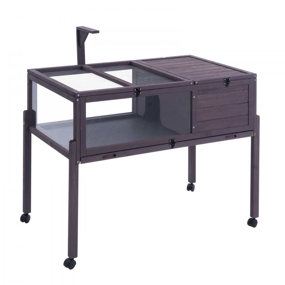 VEVOR Turtle Habitat, Drewniany domek dla żółwi do użytku wewnątrz i na zewnątrz, Wybieg dla żółwi na kółkach ze stojakiem oświetleniowym, Wybieg dla gadów, Klatka dla małych zwierząt z nogami podporowymi, kółkami, dla gekona, jaszczurki, węża