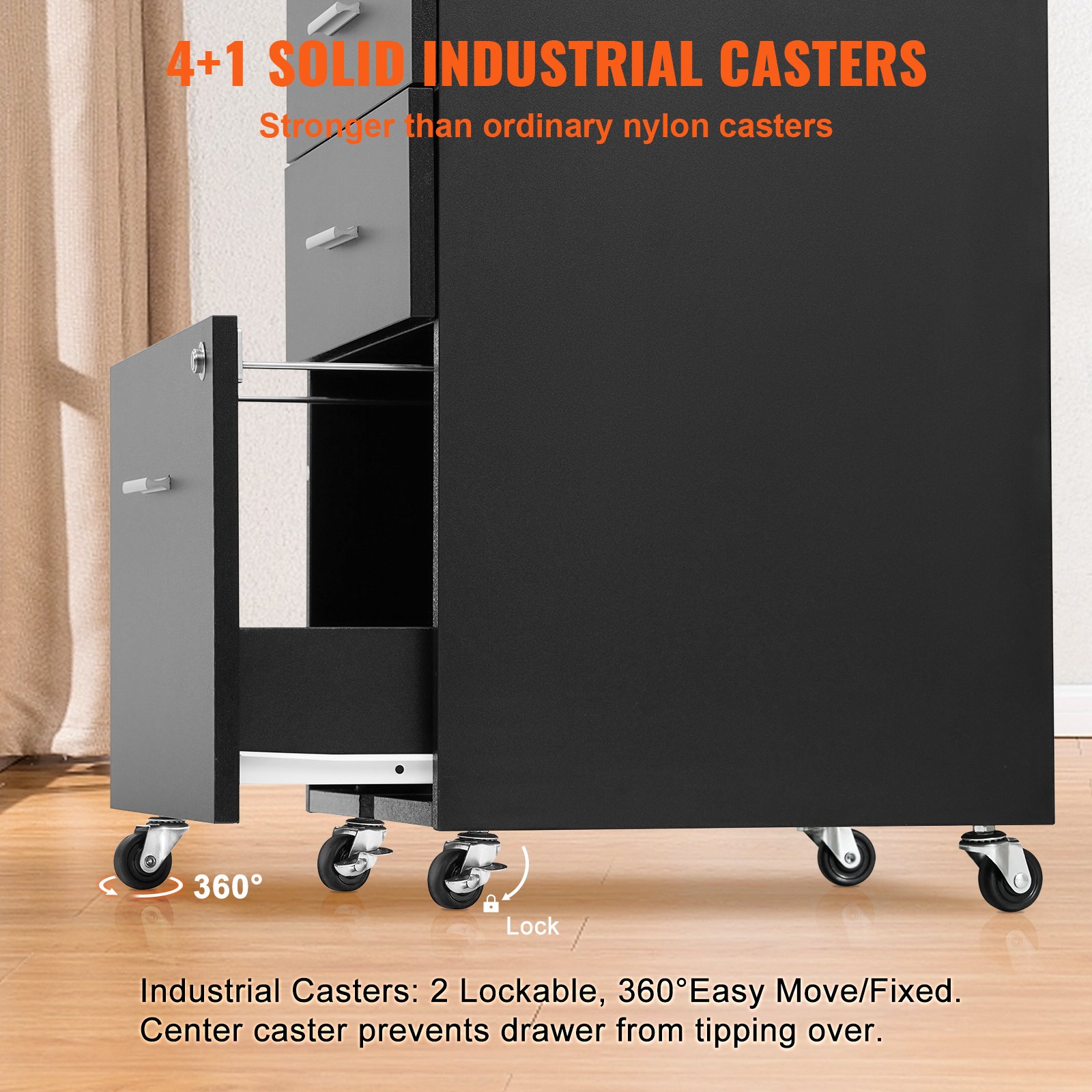 Szafka na dokumenty VEVOR 3-poziomowa z 3 szufladami i 2 kluczami, nośność 63,5 kg, szafka do przechowywania w biurze, salon, 450 x 400 x 650 mm, metalowa szafka mobilna