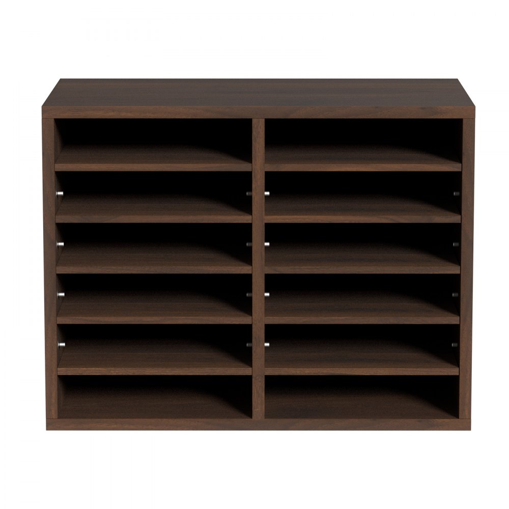 VEVOR Tacka na dokumenty z 12 przegródkami, wykonana z płyty MDF, Tacka na dokumenty w kolorze brązu vintage 520 x 305 x 410 mm, Przegródki do przechowywania, Stojak na dokumenty na biurko, Przechowywanie dokumentów, Uchwyt na dokumenty w domu, w biurze, w klasie itp.