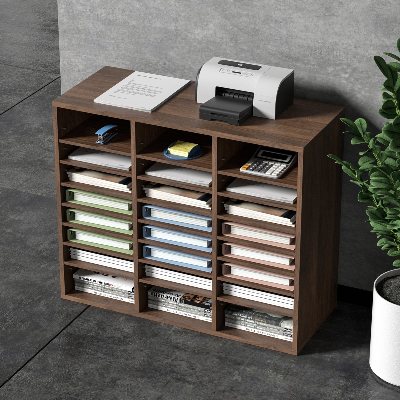 VEVOR Tacka na dokumenty z 24 przegródkami, wykonana z płyty MDF, Tacka na dokumenty w kolorze brązu vintage 737 x 305 x 620 mm, Przegródki do przechowywania, Stojak na dokumenty na biurko, Przechowywanie dokumentów, Uchwyt na dokumenty w domu, w biurze, w klasie itp.