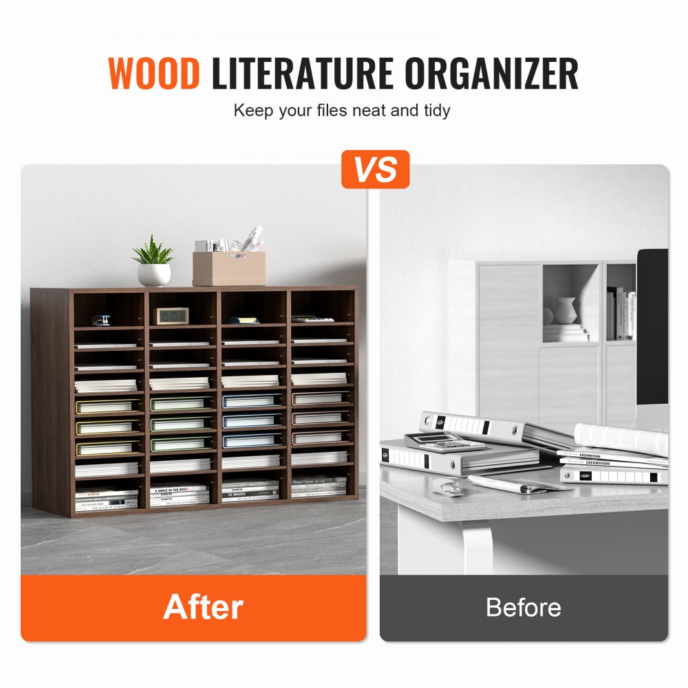 VEVOR Tacka na dokumenty z 36 przegródkami, wykonana z płyty MDF, Tacka na dokumenty w kolorze brązu vintage 997 x 305 x 680 mm, Przegródki do przechowywania, Stojak na dokumenty na biurko, Przechowywanie dokumentów, Uchwyt na dokumenty w domu, w biurze, w klasie itp.