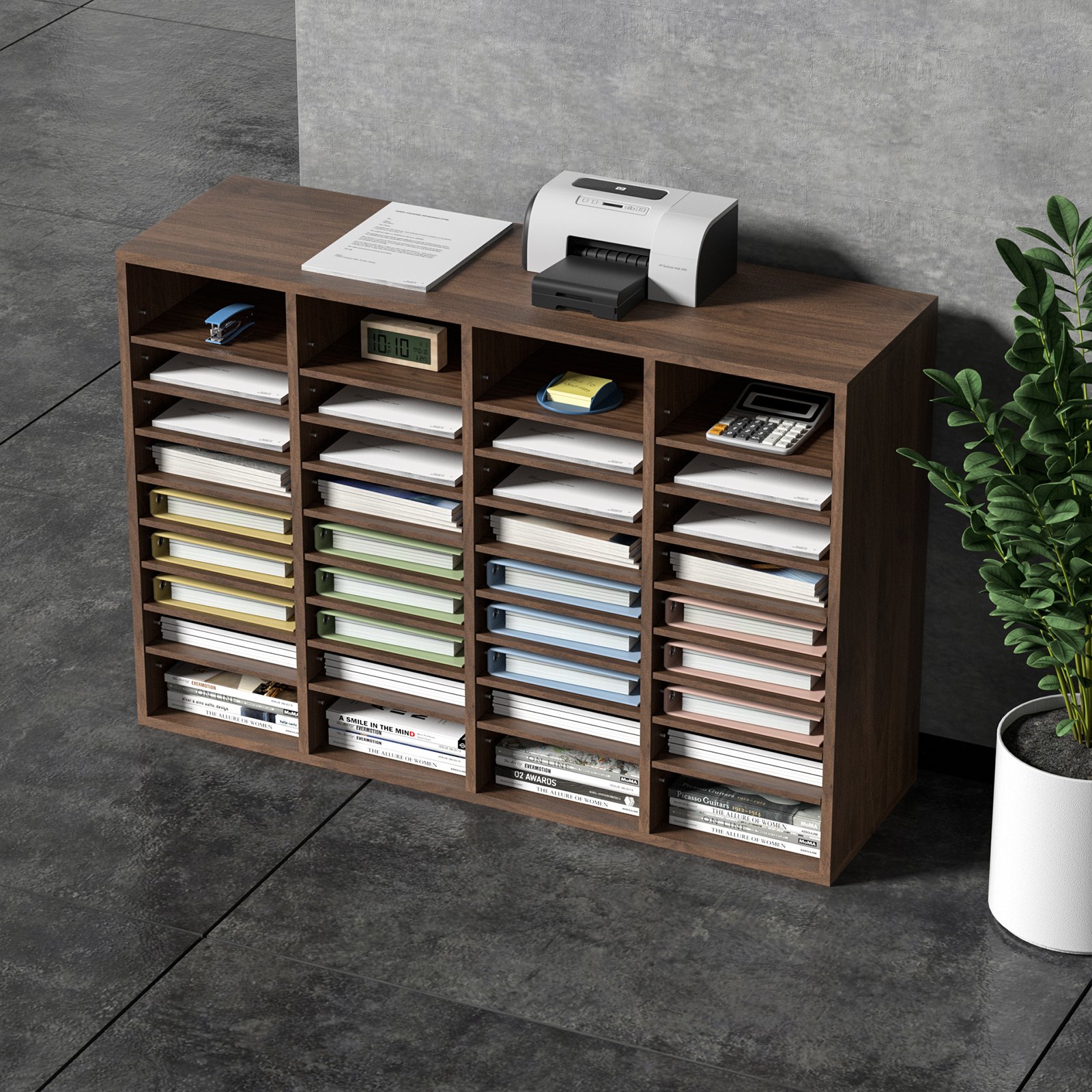 VEVOR Tacka na dokumenty z 36 przegródkami, wykonana z płyty MDF, Tacka na dokumenty w kolorze brązu vintage 997 x 305 x 680 mm, Przegródki do przechowywania, Stojak na dokumenty na biurko, Przechowywanie dokumentów, Uchwyt na dokumenty w domu, w biurze, w klasie itp.
