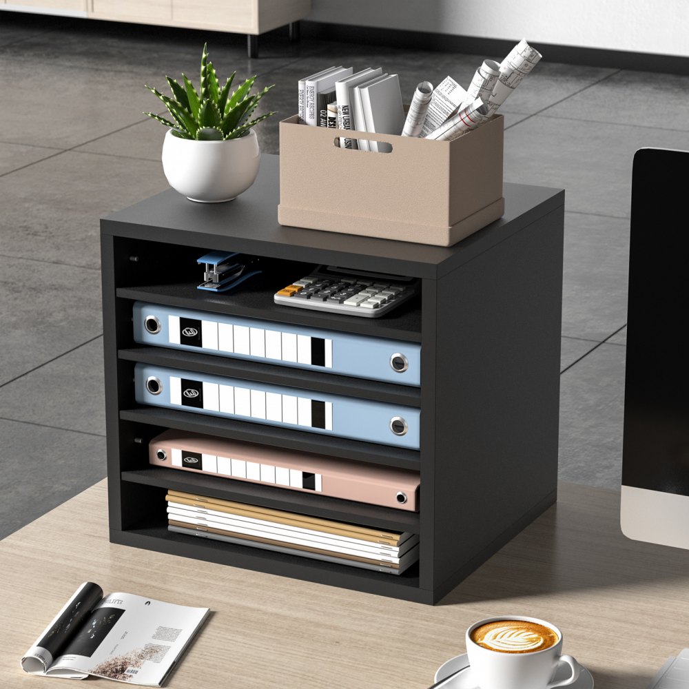 VEVOR 355 x 305 x 330 mm Tacka na dokumenty, organizer na biurko, 2,3-5,6 cm, regulowana, A4, układana poziomo, tacka na papier, organizer do systemu przechowywania dokumentów biurkowych, archiwizacja (czarna, 5 przegródek)