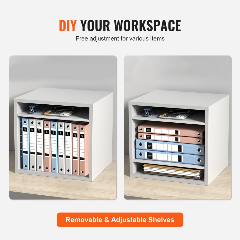 VEVOR 355 x 305 x 330 mm Tacka na dokumenty, organizer na biurko, 2,3–5,6 cm, regulowana, składana, format A4, pozioma, tacka na papier, organizer do systemu przechowywania dokumentów, tacka (biała, 5 przegródek)