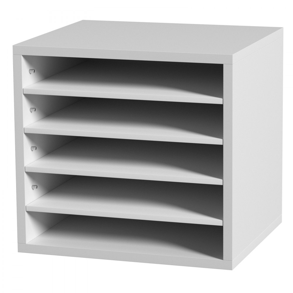 VEVOR 355 x 305 x 330 mm Tacka na dokumenty, organizer na biurko, 2,3–5,6 cm, regulowana, składana, format A4, pozioma, tacka na papier, organizer do systemu przechowywania dokumentów, tacka (biała, 5 przegródek)