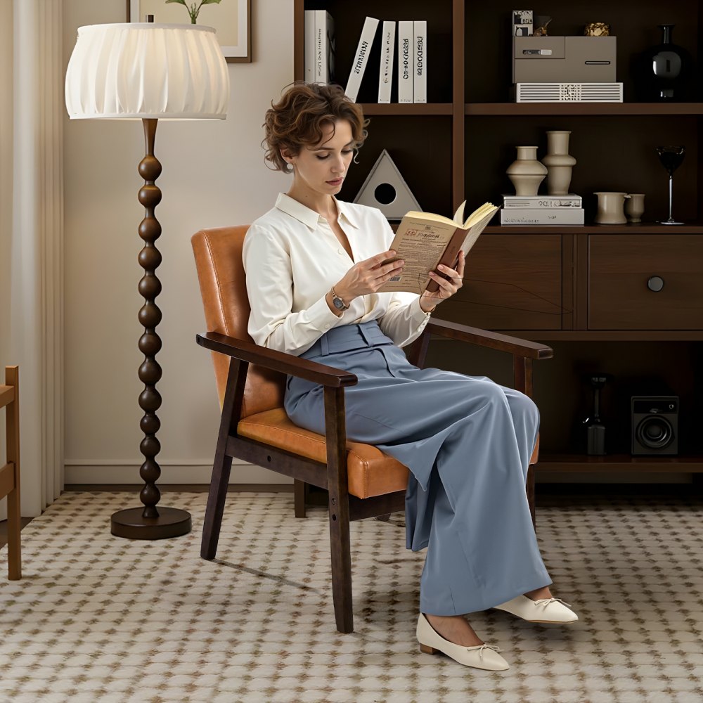 Fotel akcentowy VEVOR z solidną drewnianą ramą i antypoślizgowymi nogami, tapicerowane krzesła wypoczynkowe, krzesła do jadalni ze skórą PU i miękką poduszką, do salonu, sypialni, gabinetu, biura