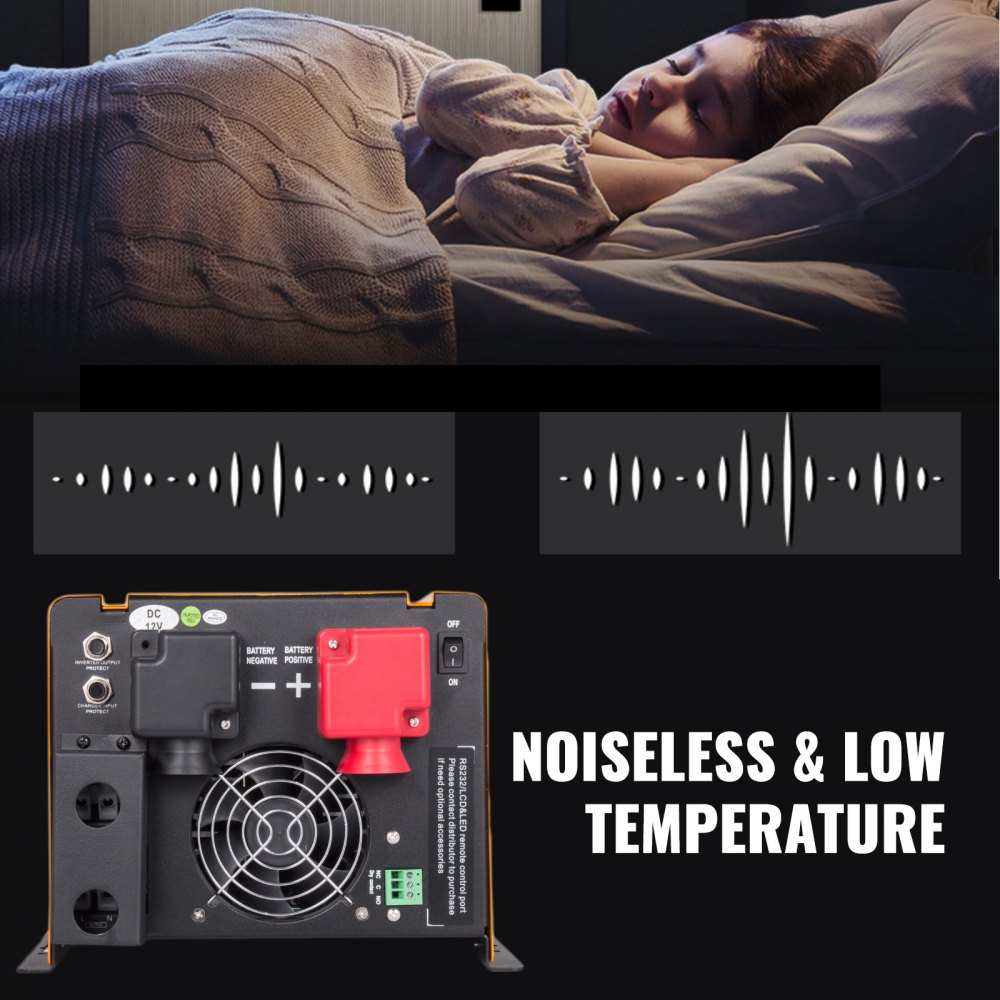 VEVOR Inwerter Mocy Czystej Fali Sinusoidalnej o Mocy Nominalnej 3000W Szczytowej 9000W, DC 12 V Pure Sine Wave Power Inverter z Ładowarką AC Wyświetlacz LCD Konwerter Solarny Niskiej Częstotliwości
