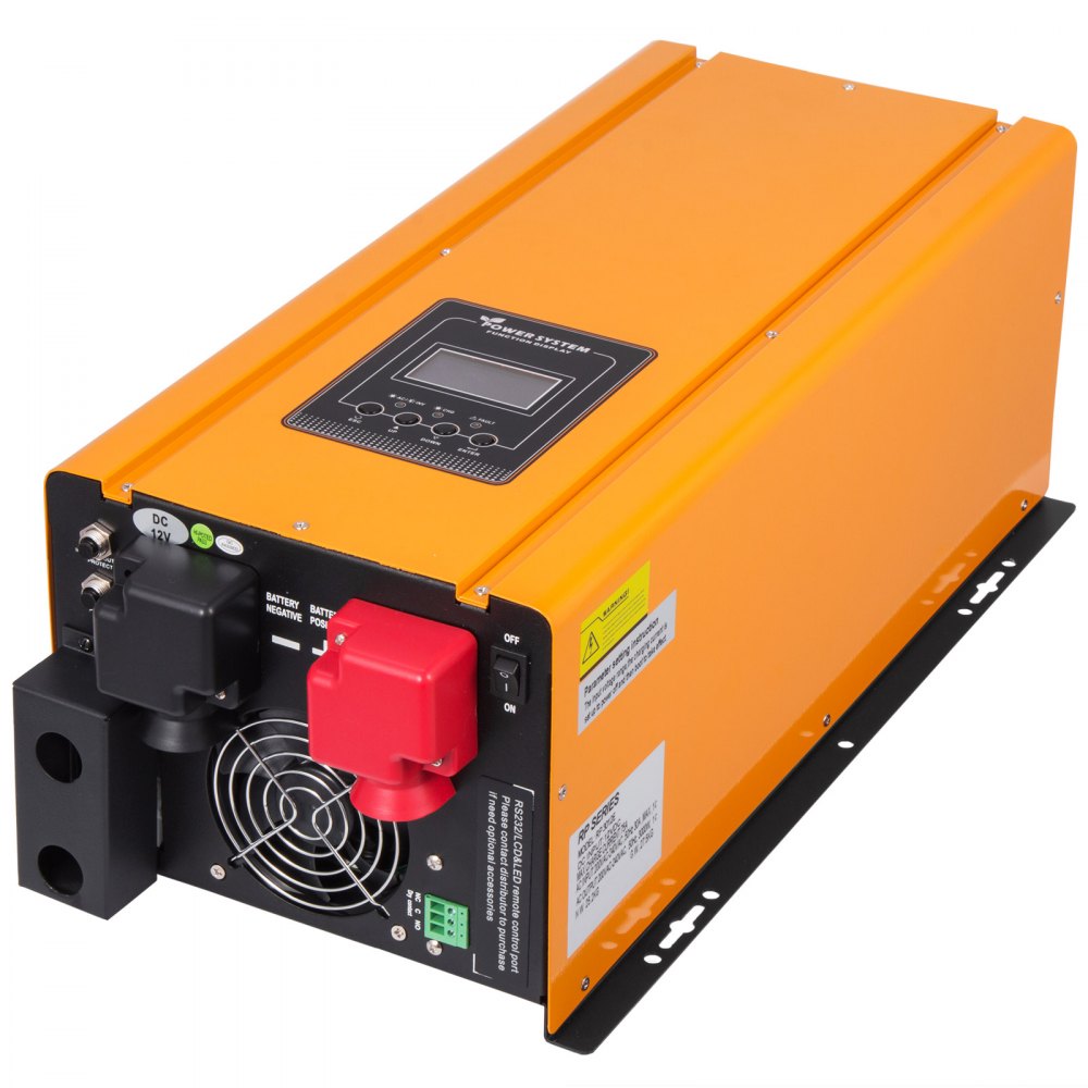 VEVOR Inwerter Mocy Czystej Fali Sinusoidalnej o Mocy Nominalnej 3000W Szczytowej 9000W, DC 12 V Pure Sine Wave Power Inverter z Ładowarką AC Wyświetlacz LCD Konwerter Solarny Niskiej Częstotliwości