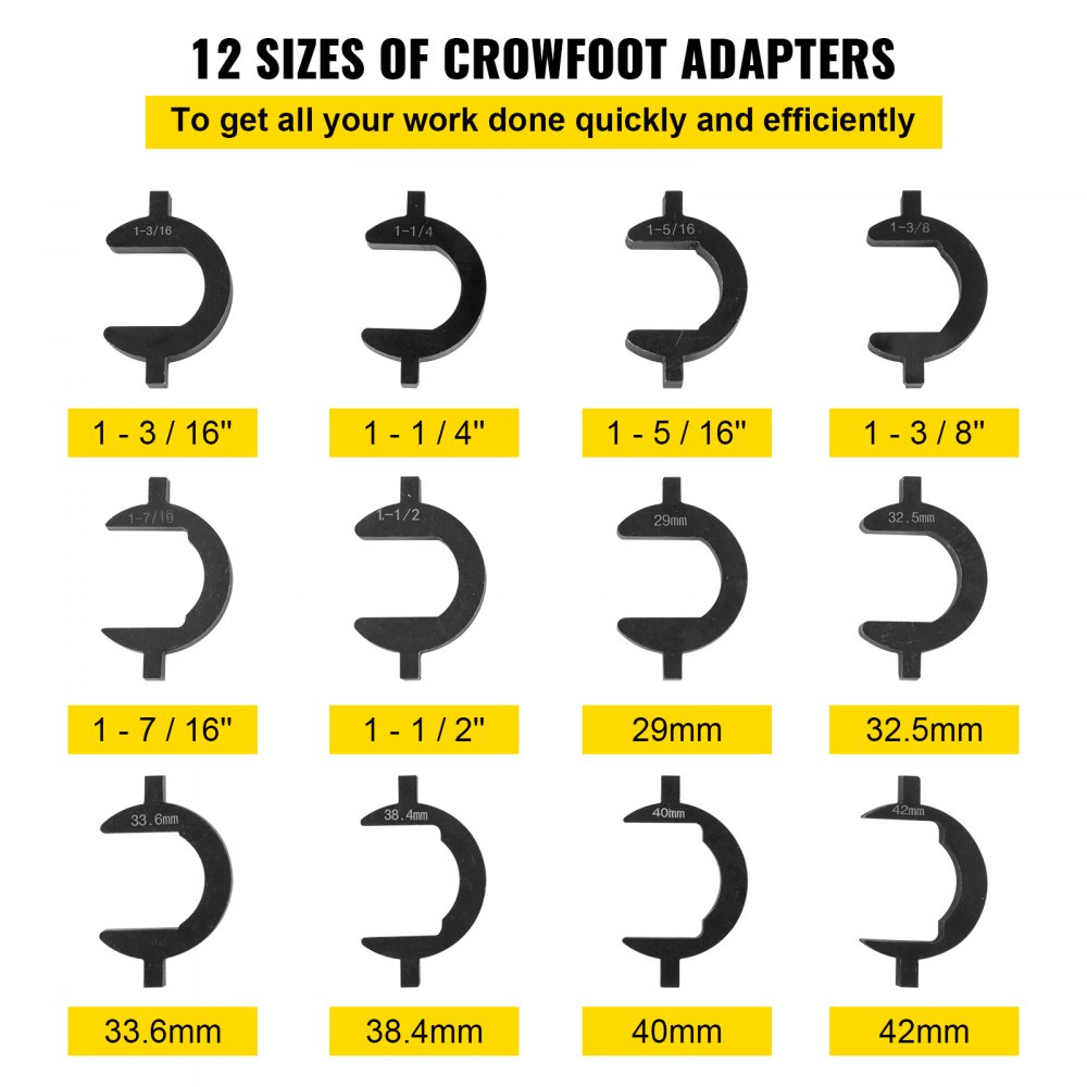 Zestaw narzędzi do drążków kierowniczych VEVOR, 12-elementowe narzędzie do demontażu drążków kierowniczych, 12 adapterów Crowfoot, zestaw narzędzi Master do drążków kierowniczych, narzędzie do demontażu drążków kierowniczych z rurą napędową 1/2 cala, wytrzymałe stalowe narzędzie do demontażu drążków kierowniczych do Ve