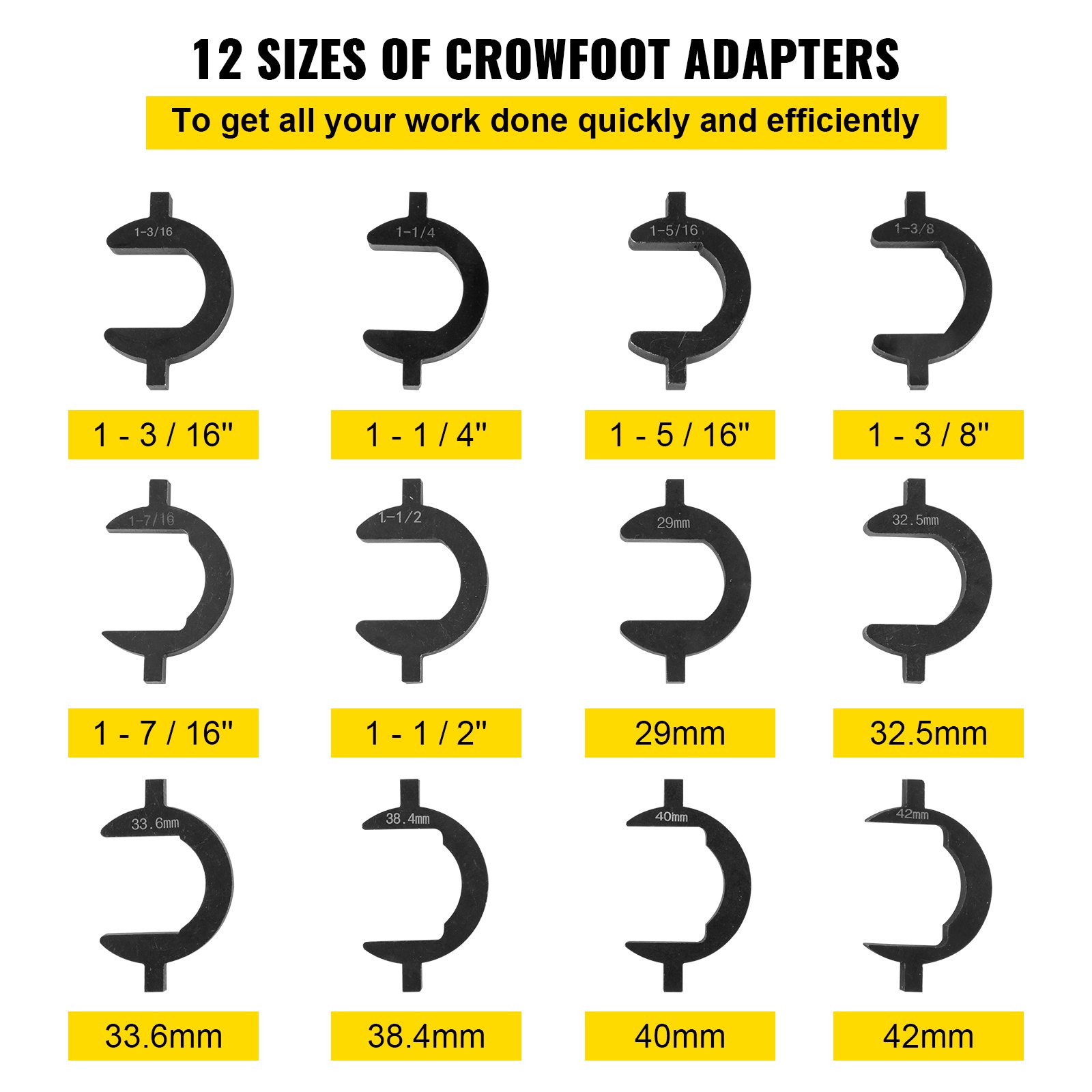 Zestaw narzędzi do drążków kierowniczych VEVOR, 12-elementowe narzędzie do demontażu drążków kierowniczych, 12 adapterów Crowfoot, zestaw narzędzi Master do drążków kierowniczych, narzędzie do demontażu drążków kierowniczych z rurą napędową 1/2 cala, wytrzymałe stalowe narzędzie do demontażu drążków kierowniczych do Ve
