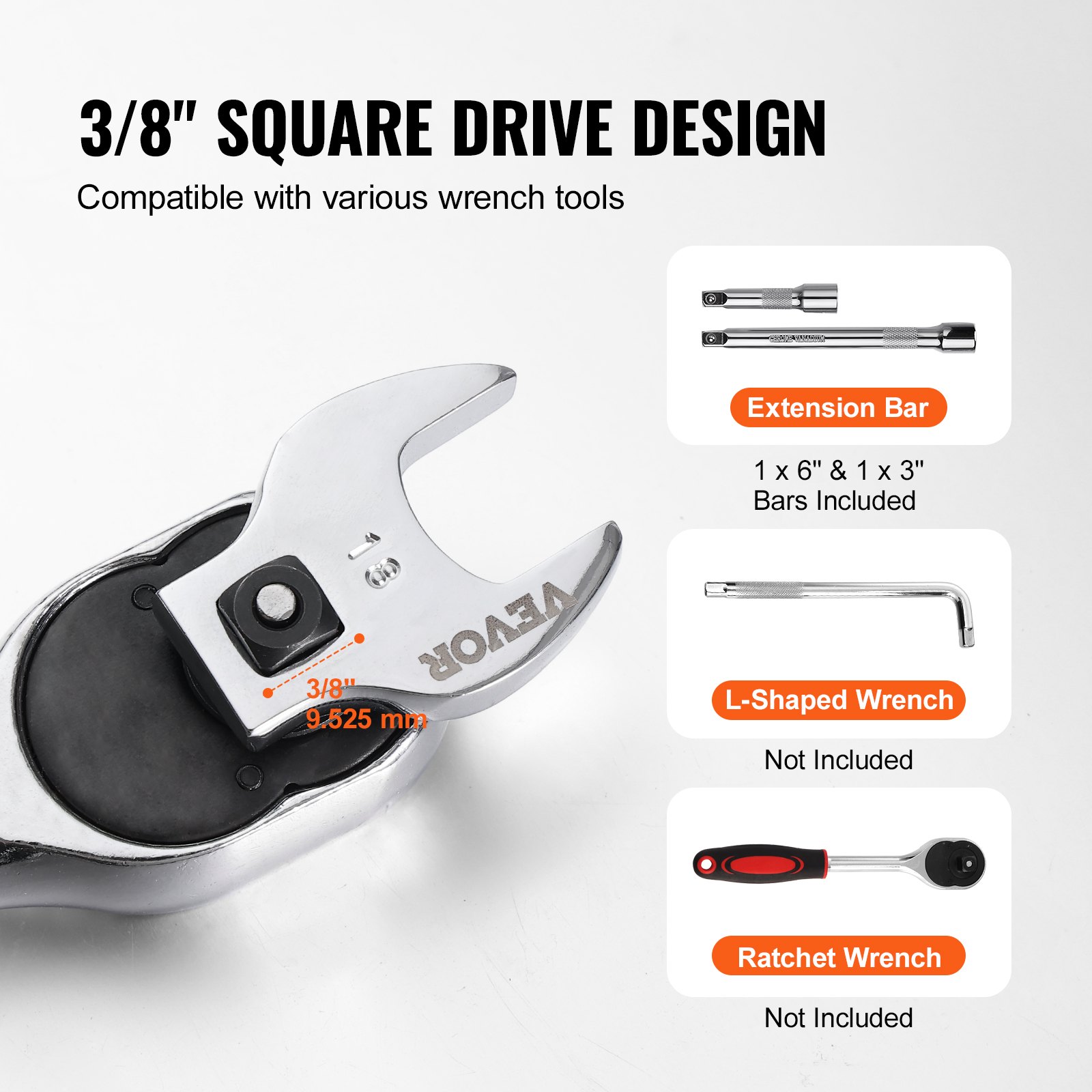 Zestaw kluczy typu Crowfoot VEVOR Klucz typu Crowfoot 20 sztuk 3/8 cala dynamometryczny, klucz typu Crowfoot 10 metrycznych i 8 rozmiarów SAE Zestaw kluczy, klucz płaski, klucz nasadowy, klucz typu Crowfoot