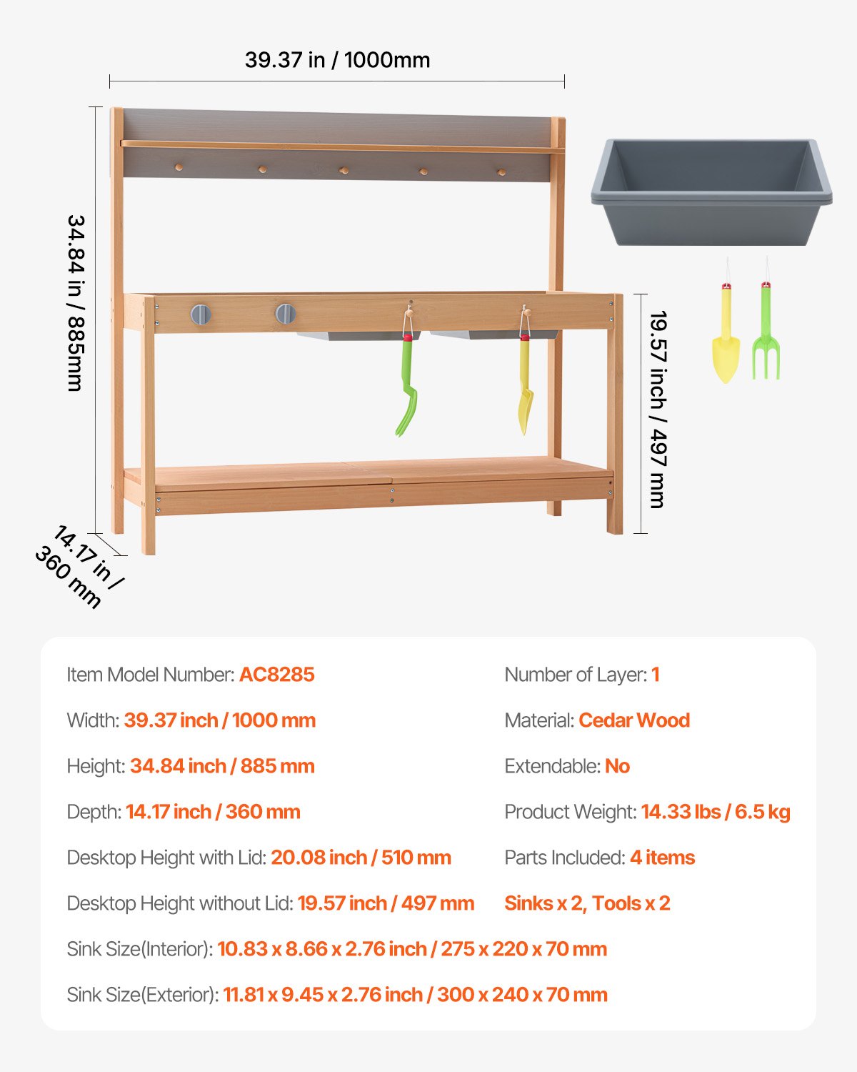 VEVOR Mud Kitchen dla dzieci, Drewniany zestaw kuchenny do zabawy z akcesoriami, Zestaw do zabawy w sklepie spożywczym na świeżym powietrzu, Kuchnia do zabawy na świeżym powietrzu dla chłopców i dziewcząt, Kuchnia do zabawy dla maluchów z kuchenkami i zlewem