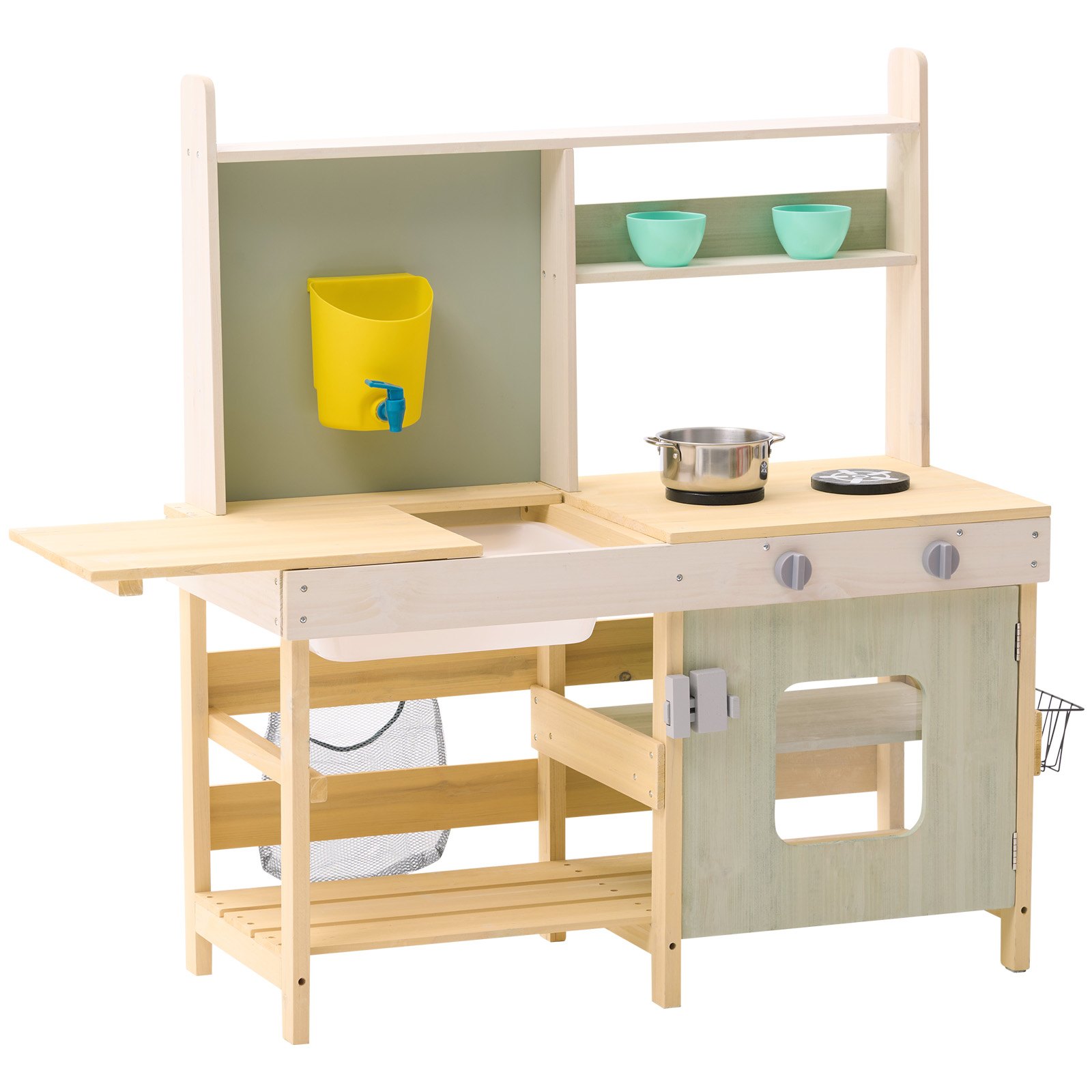 Zestaw kuchenny VEVOR Mud Kitchen 890x990x380 mm, drewniany zestaw do zabawy, kuchnia dla dzieci na zewnątrz, kuchnia do zabawy z kuchenką, zbiornikiem, kranem, torbą do przechowywania, metalowymi koszami i garnkami