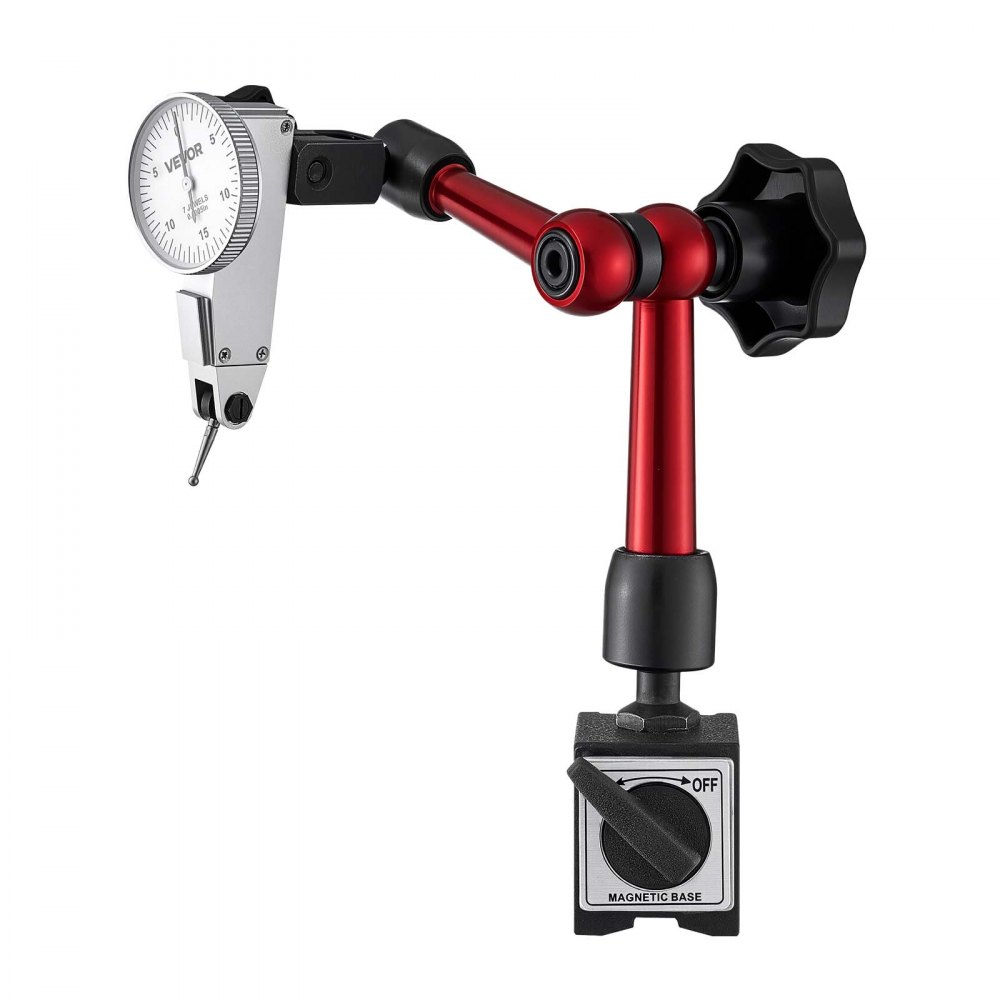 Czujnik zegarowy VEVOR z magnetyczną podstawką i etui, dokładność 0,01 mm, zakres 0-0,76 mm, mikrokulkowy uchwyt do pomiaru w ciasnych przestrzeniach, obróbka przemysłowa i kontrola