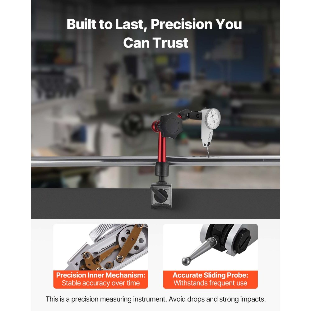VEVOR Dial Test Indicator with Universal Magnetic Base and Storage Case, 0.01 mm Accuracy, 0-0.76 mm Range, Micro Ball Handle for Narrow Area Measurement, Industrial Machining & Inspection