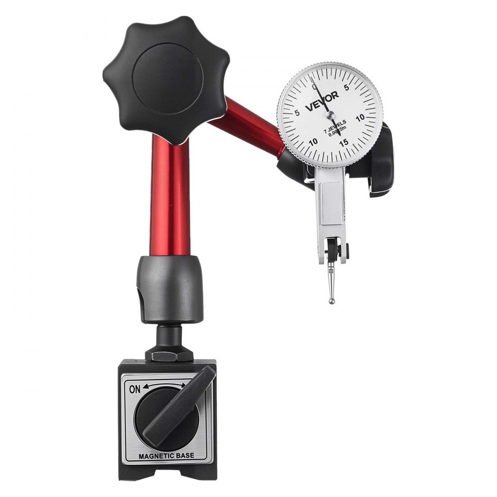 Czujnik zegarowy VEVOR ze stojakiem magnetycznym i etui, dokładność 0,01 mm, zakres 0–0,76 mm, uchwyt z mikrokulką do pomiarów w ciasnych przestrzeniach, w obróbce przemysłowej i kontroli