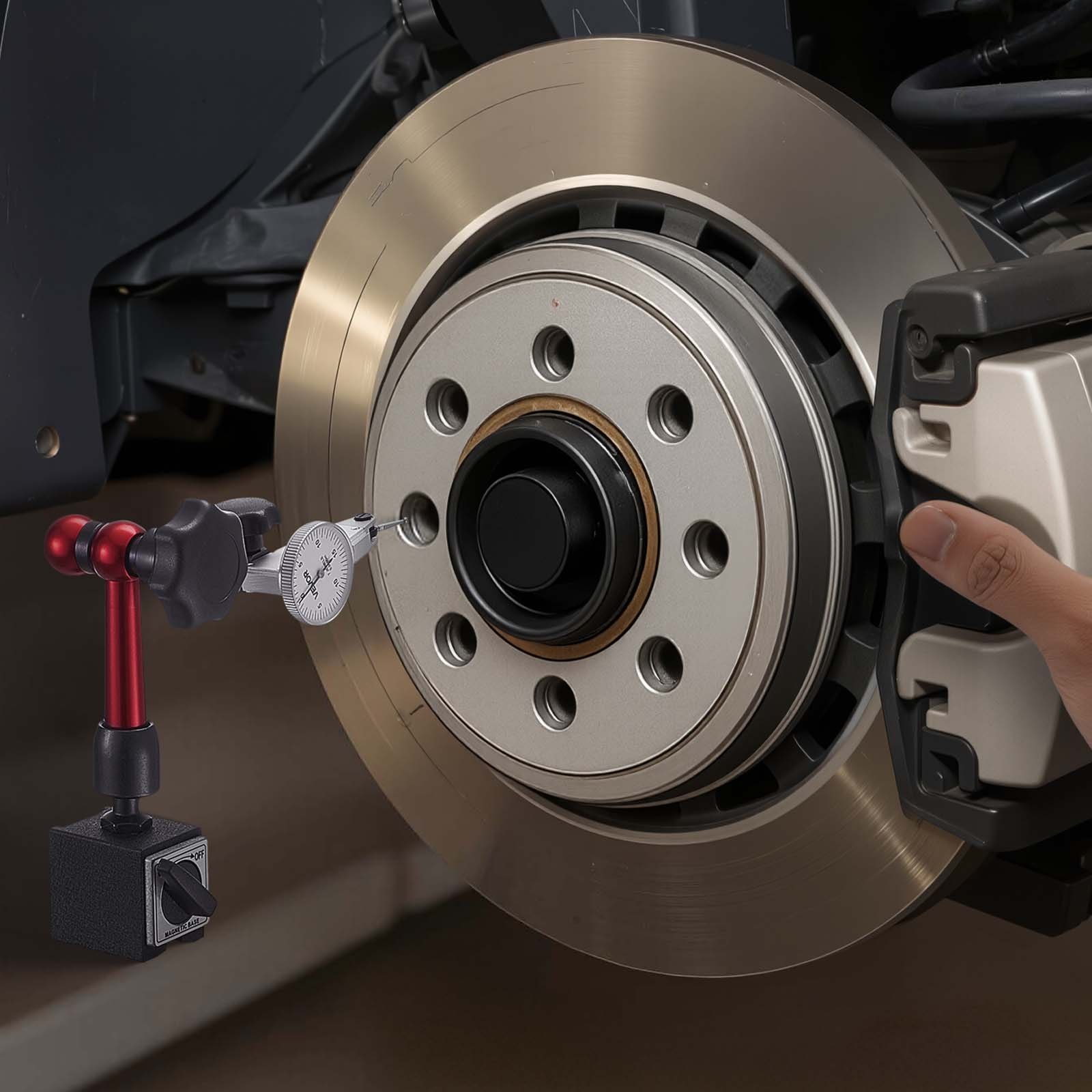 Czujnik zegarowy VEVOR ze stojakiem magnetycznym i etui, dokładność 0,01 mm, zakres 0–0,76 mm, uchwyt z mikrokulką do pomiarów w ciasnych przestrzeniach, w obróbce przemysłowej i kontroli