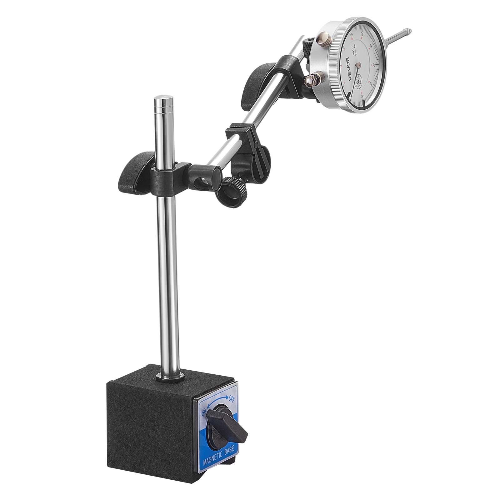 VEVOR Czujnik zegarowy, statyw do czujnika zegarowego z podwójnym prętem i etui do przechowywania, dokładność 0,03 mm, zakres 0-25,4 mm, uchwyt czujnika zegarowego, niemagnetyczne pręty centrujące do ustawiania maszyny